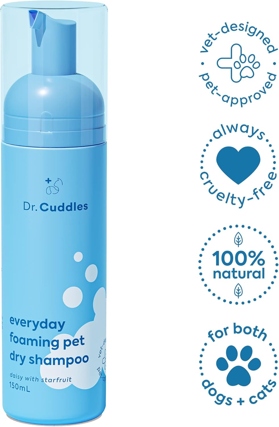 Foaming Dog Dry Shampoo, Waterless Dog Shampoo No Rinse - Waterless Cat Shampoo, Natural Botanicals & Deodorant for Fresh Smelling Fur on Dogs & Cats, Vet Formulated, Cleans & Conditions, Summer Pawty