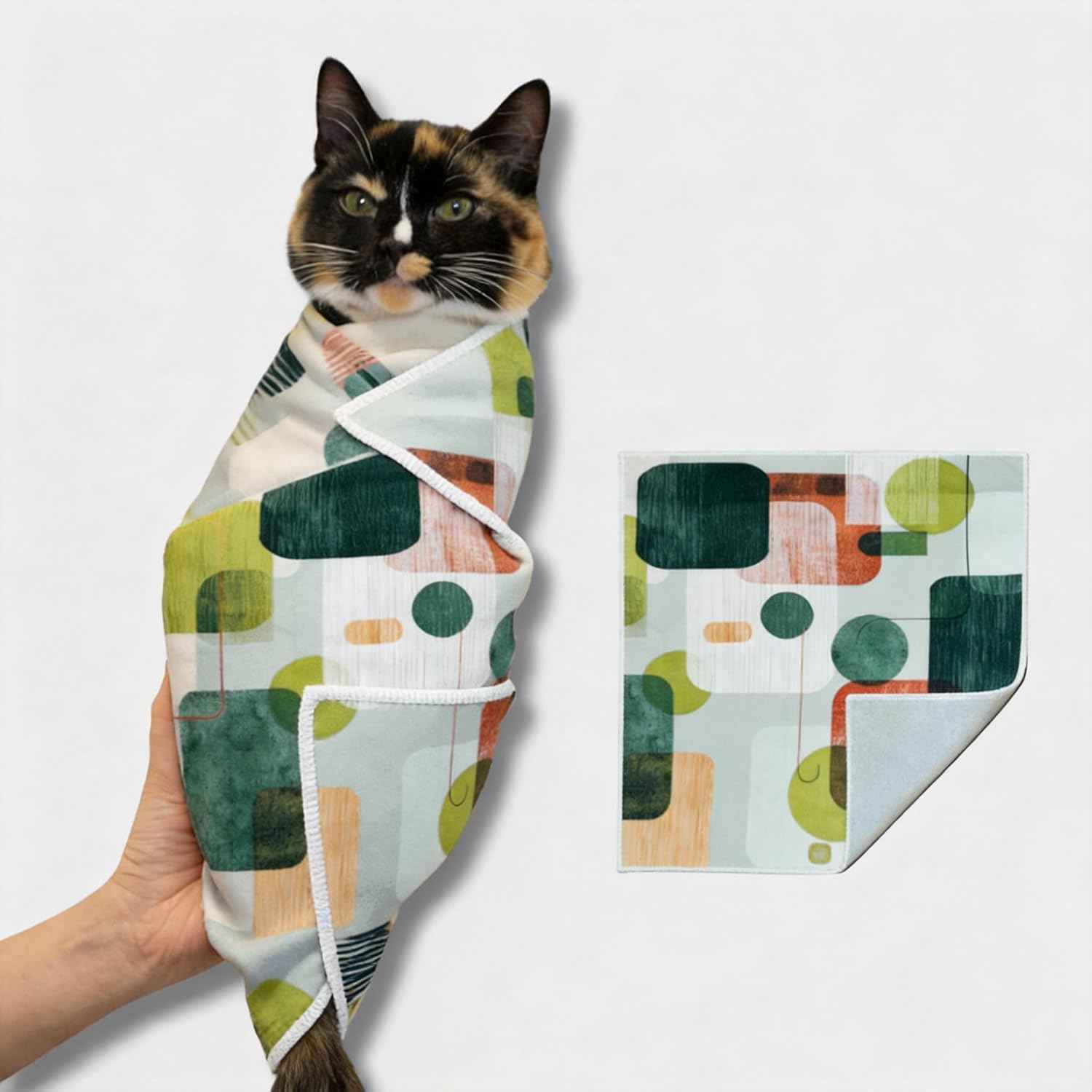 Cat Grooming Wrap, Self-Adherent Cat Wrap for Cutting Nails, Cat Burrito Wrap for Ear Cleaning & Medication, Cat Swaddle Wrap for Teeth Brushing, No-Scratch Cat Restraint for Nail Clipping, M
