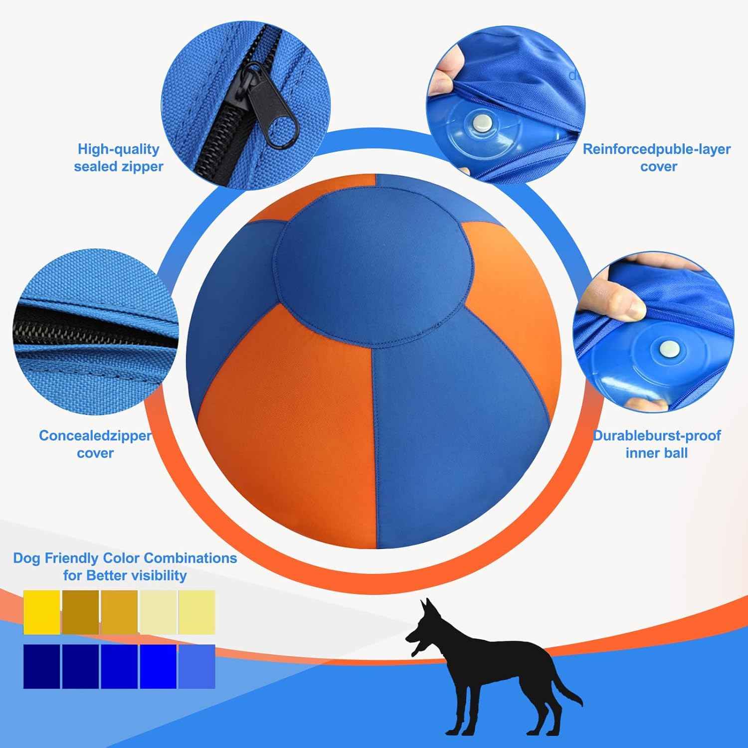 Herding Ball for Dogs - Durable Waterproof Dog Toy, Dual-Layer Large Interactive Pet Play Ball for Australian Shepherds, Cattle Dogs, Collies, and All Herding Breeds (2.5')