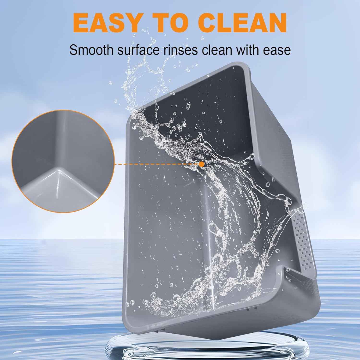 Jumbo Cat Litter Box with High Sides,24.4" L× 15.1" W× 13.0" H,Extra Large Litter Boxes for Big Cats & Kittens,XL Cat Pan,Indoor Pet Toilet with Tall Sides,Easy to Clean,Anti-Splashing(Grey)