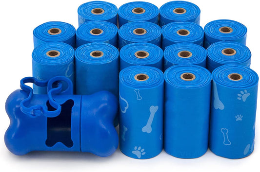 Best Pet Supplies Dog Poop Bags (240 Bags) for Waste Refuse Cleanup, Doggy Roll Replacements for Outdoor Puppy Walking and Travel, Leak Proof and Tear Resistant, Thick Plastic - Blue (Unscented)