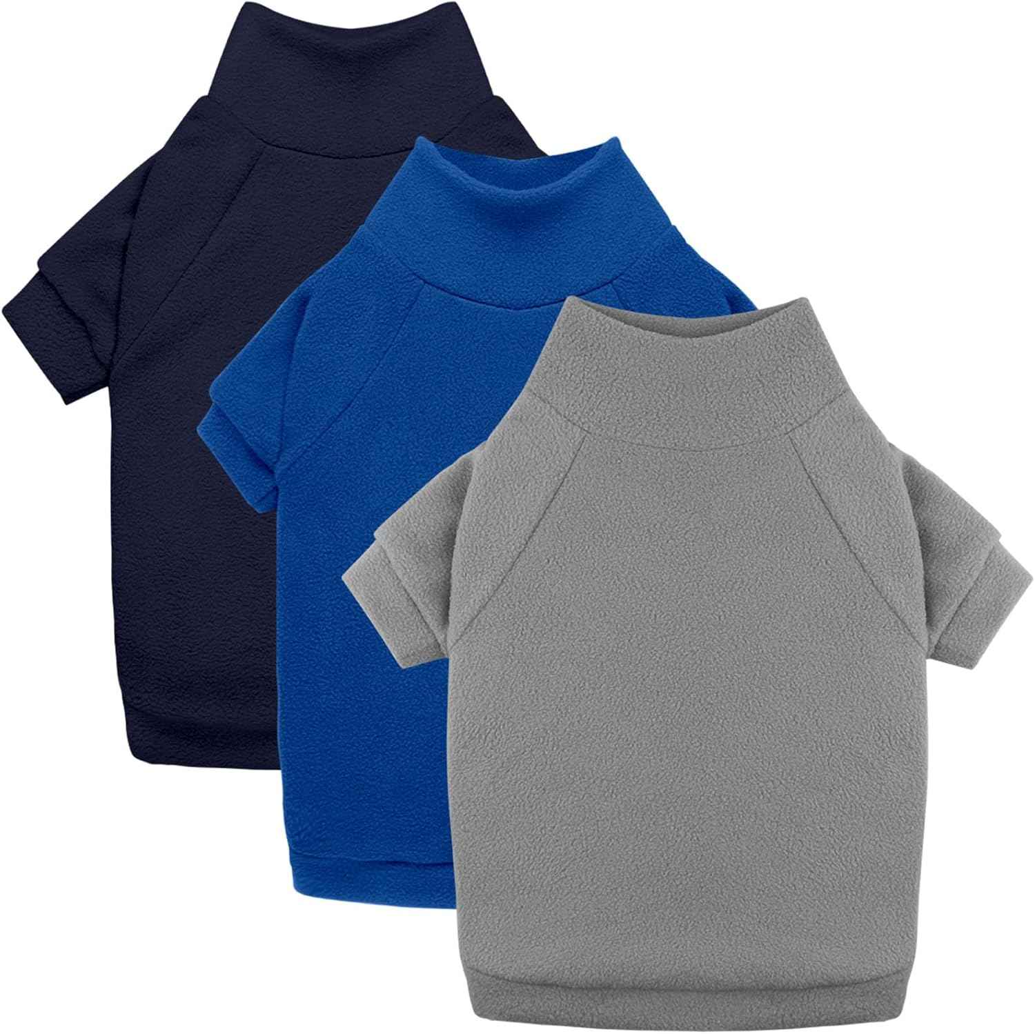 3 Pack Dog Sweaters for Large Dogs, Fleece Dog Sweater Large Pet Clothes Turtleneck Soft Warm Sweatshirt Boy Girl Pet(Gray+Royal Blue+Navy,L)