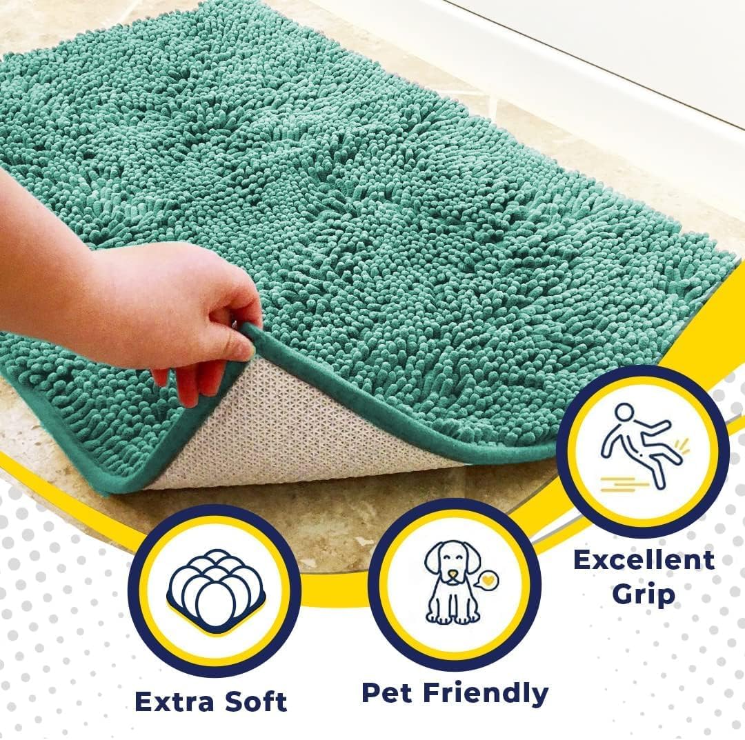 Muddy Mat® AS-SEEN-ON-TV Highly Absorbent Microfiber Door Mat and Pet Rug, Non Slip Thick Washable Area and Bath Mat Soft Chenille for Kitchen Bedroom Indoor and Outdoor - Seafoam Green 24" x 72"