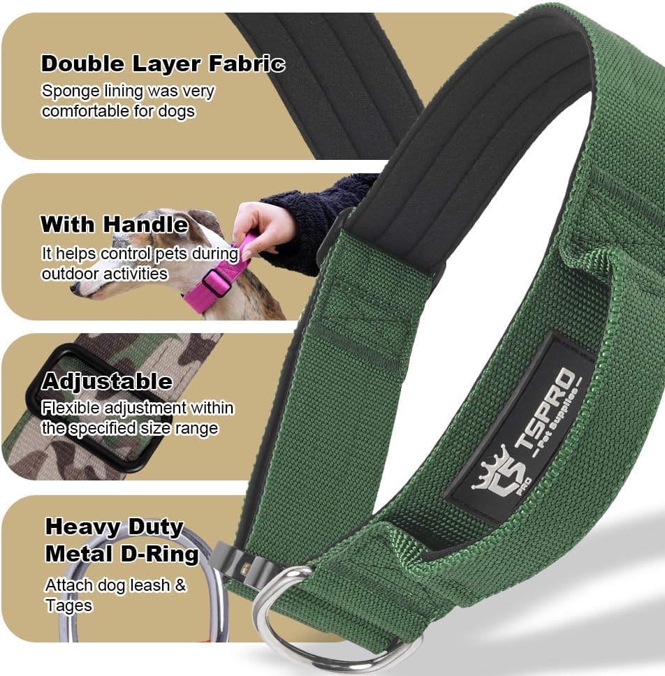 TSPRO Premium Dog Collars Tactical Dog Collar with Handle and Heavy Duty Quick-Release Metal Buckle Durable Thick and Adjustable for Medium to Large Dogs (Cyan Gradient M)