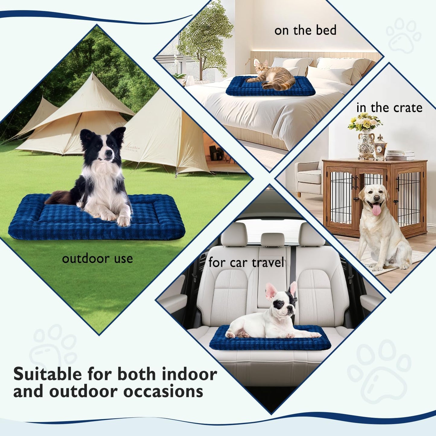Dog Bed Mat Crate Pad for Large Dogs, Washable Soft Pet Sleeping Mat Kennel Pad with 3D Bubble Pattern, Navy Blue, 42"x 28"