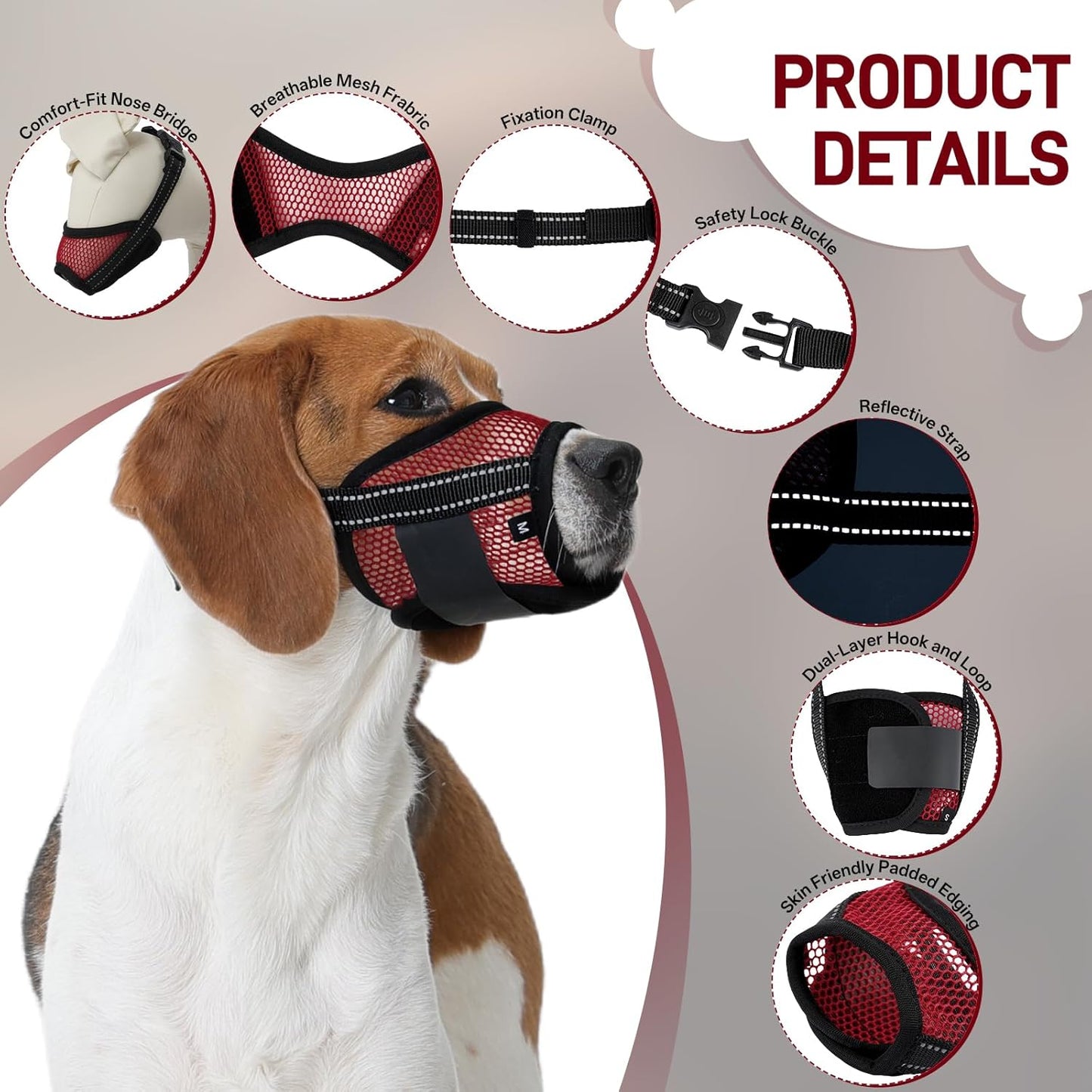 Pezluxe 2-Pack Dog Muzzle, Soft Air Mesh Muzzle Anti Biting Barking Chewing, Secure & Breathable Drinkable Pets Muzzles with Adjustable Strap, for Small Medium Large Dogs (Red-S)