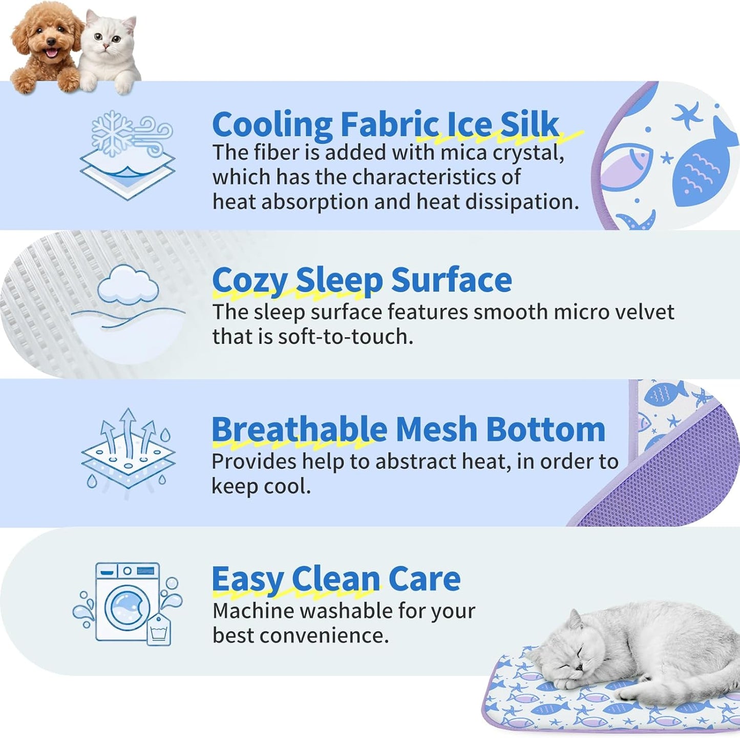 NWK Pet Cooling Mat for Large Dogs -Q-Max>0.345 Ice Silk Cooling Mat for Dogs & Cats Portable & Washable Pet Cooling Blanket, Car Seats, Beds for Summer (Purple Fish, 39'' X 27'' X 0.3'')