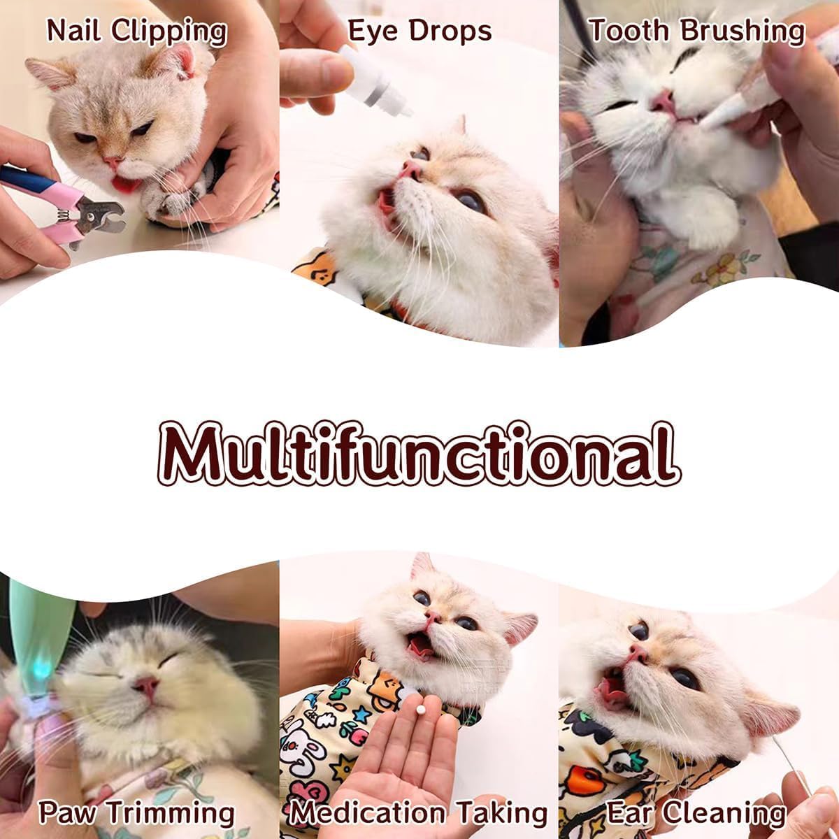 Cat Grooming Wrap – Self-Adherent Anti-Scratch Swaddle Restraint Bag for Nail Cutting, Medication, Multifunctional Care - Calm Cozy Burrito Papoose Pet Magic Blanket (31.5*31.5inches within 22lbs)