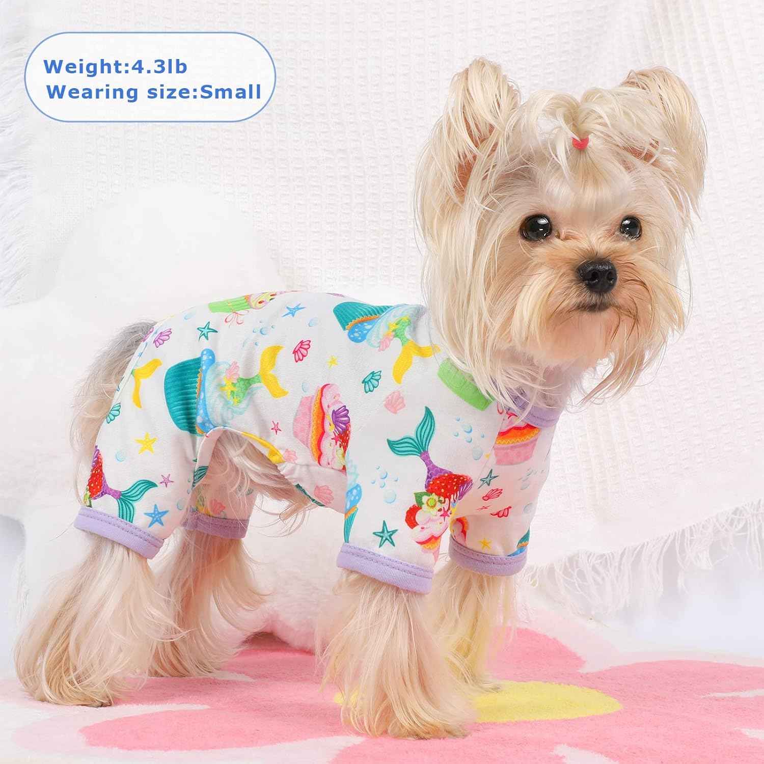 Dog Pajamas Pjs Summer Fall Dog Clothes for Small Dogs Girl - Boy - Medium Size Dogs, Soft Stretchy Puppy Clothes Doggie Onesies Cat Pet Jammies Outfit (Cake Purple, Small)