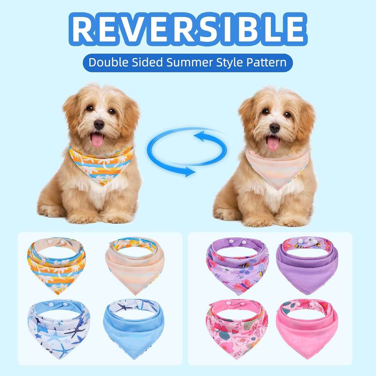 PAWCHIE Dog Cooling Bandana Small, 4 Packs Ice Cool Pet Triangle Scarf Bibs Reversible Styles, Summer Adjustable with Two Snaps, Kerchief Set Accessories for Dogs, Puppy, Cats
