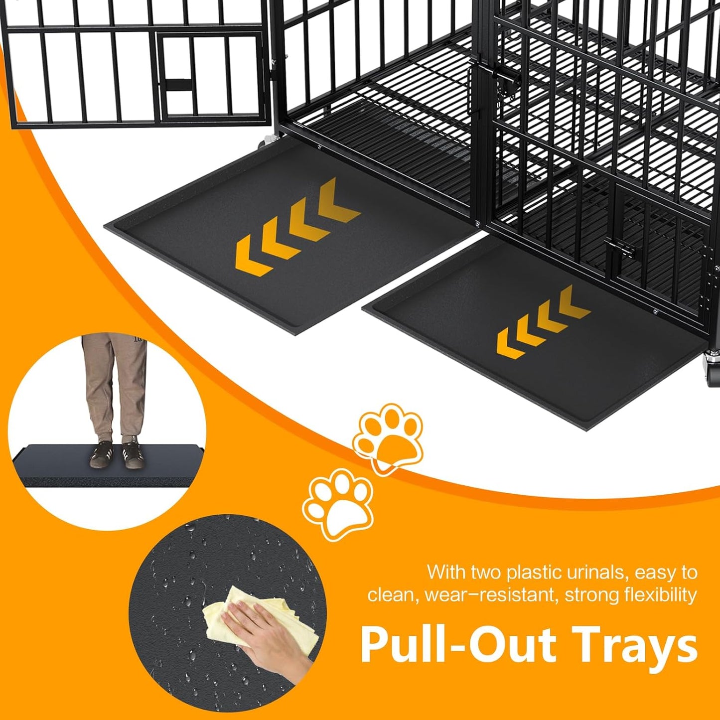 EZ4ENCE 48/42/54 inch Dog Crate Cage Kennel with Divider for 2 Dogs, Indestructible Dog Crate, Sturdy Design,Double Door and Removable Tray Medium/Large Dog Cage