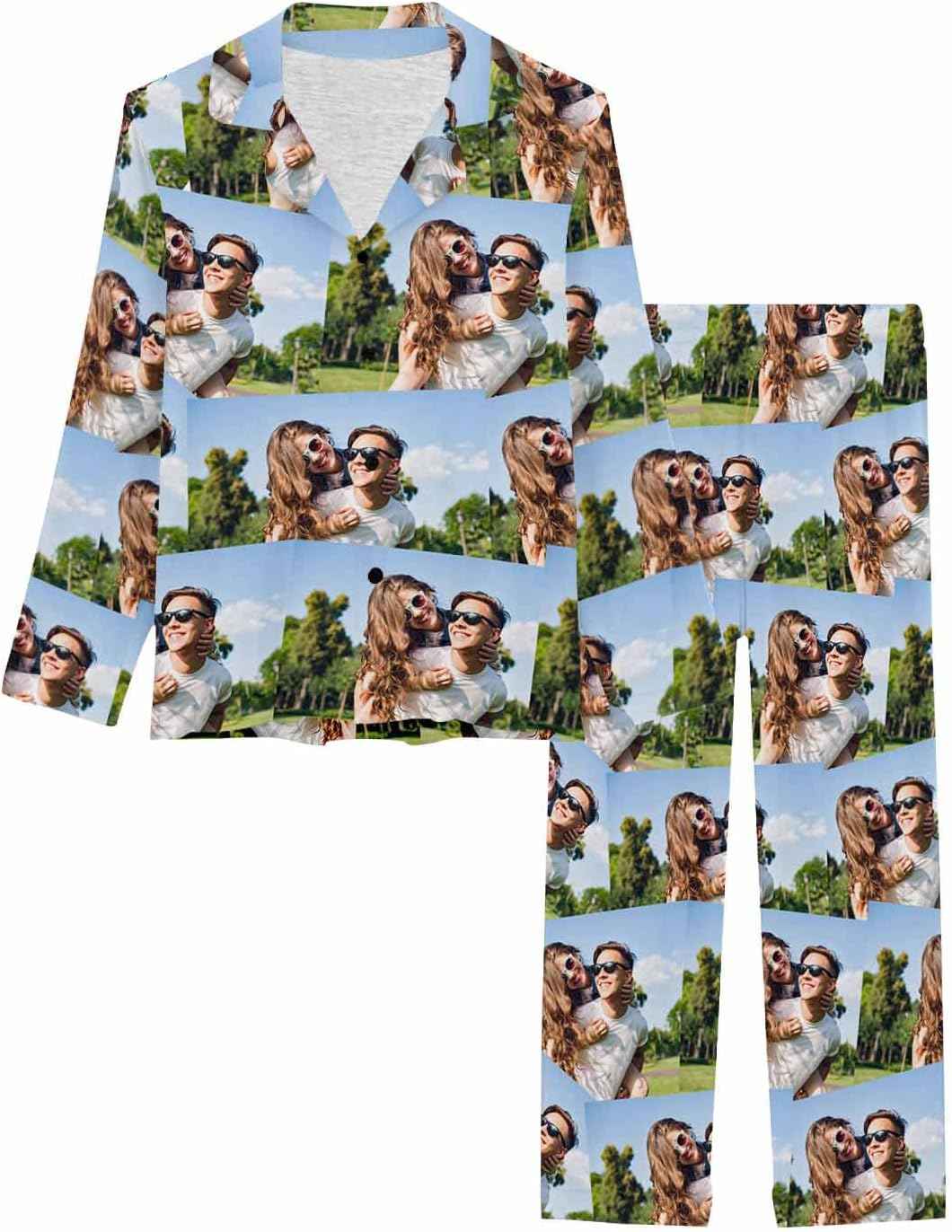 MyPupSocks Custom Face Pajamas for Women Set, Personalized Photo Long Sleepwear XS-XXL