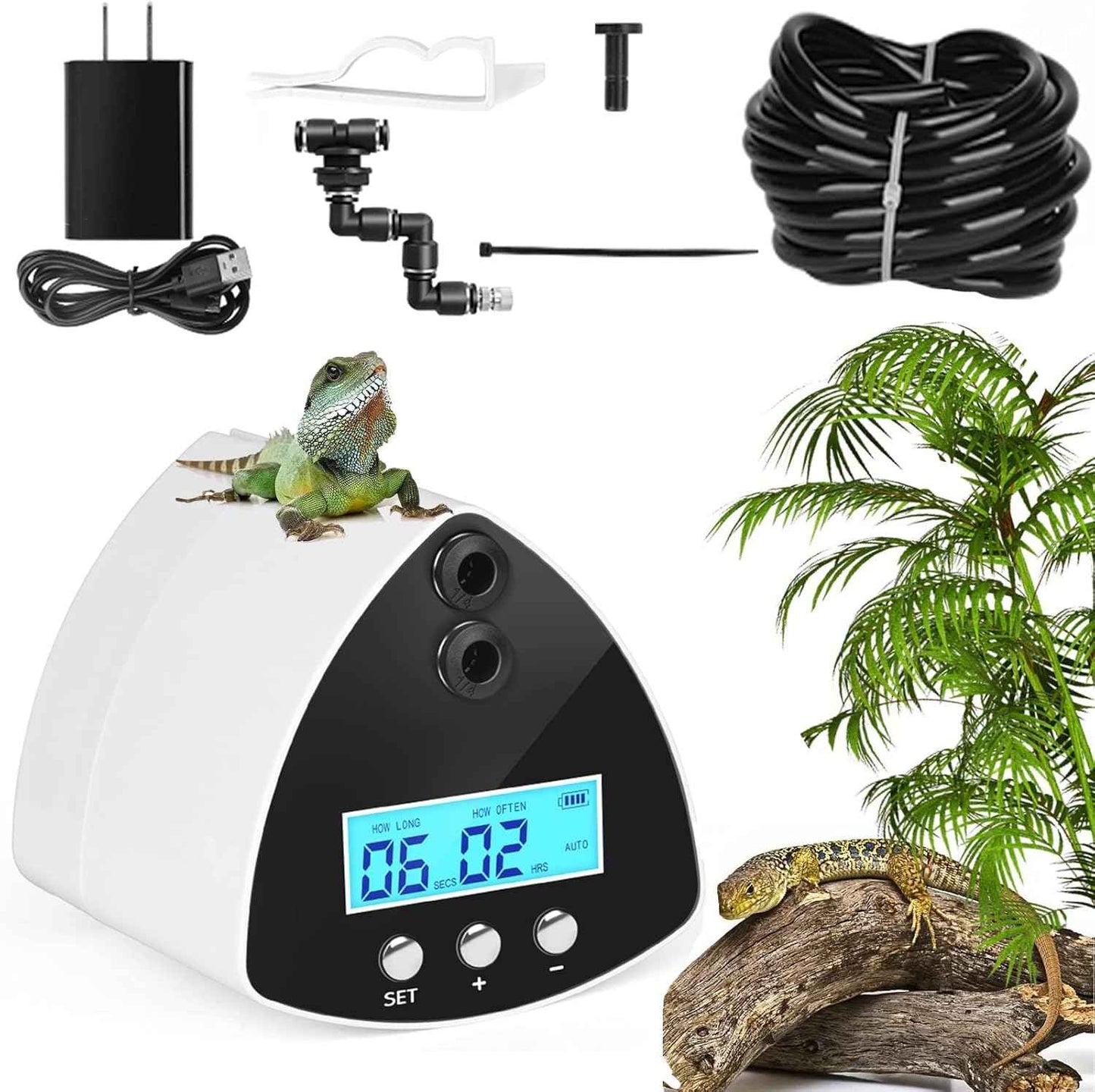 Reptile Misting System | Automatic Humidifier with 2 Nozzles, LCD Screen & Timer for Terrariums