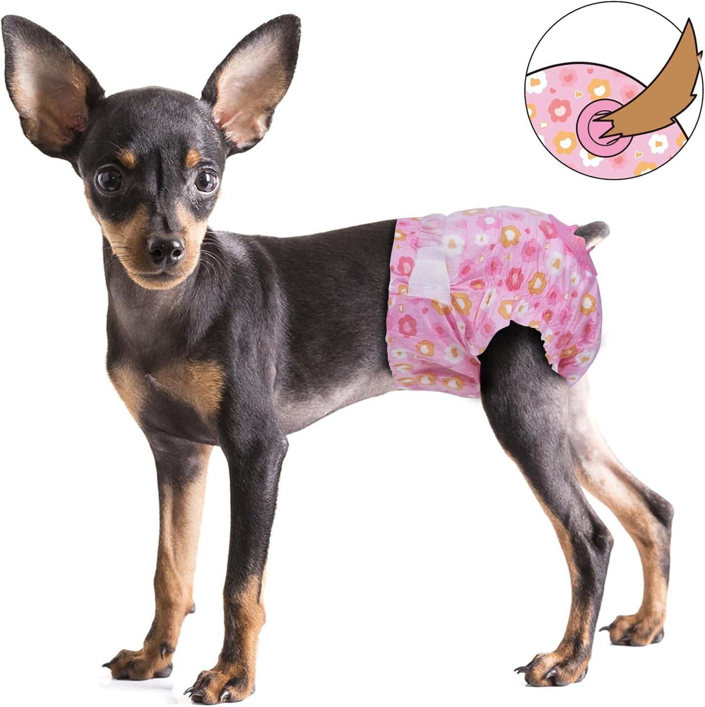 Pet Soft Dog Diapers Female, Disposable Female Dog Diaper, Doggie Diapers for Cat Puppy with Adjustable Foam Tail Hole(Pink,36XS)