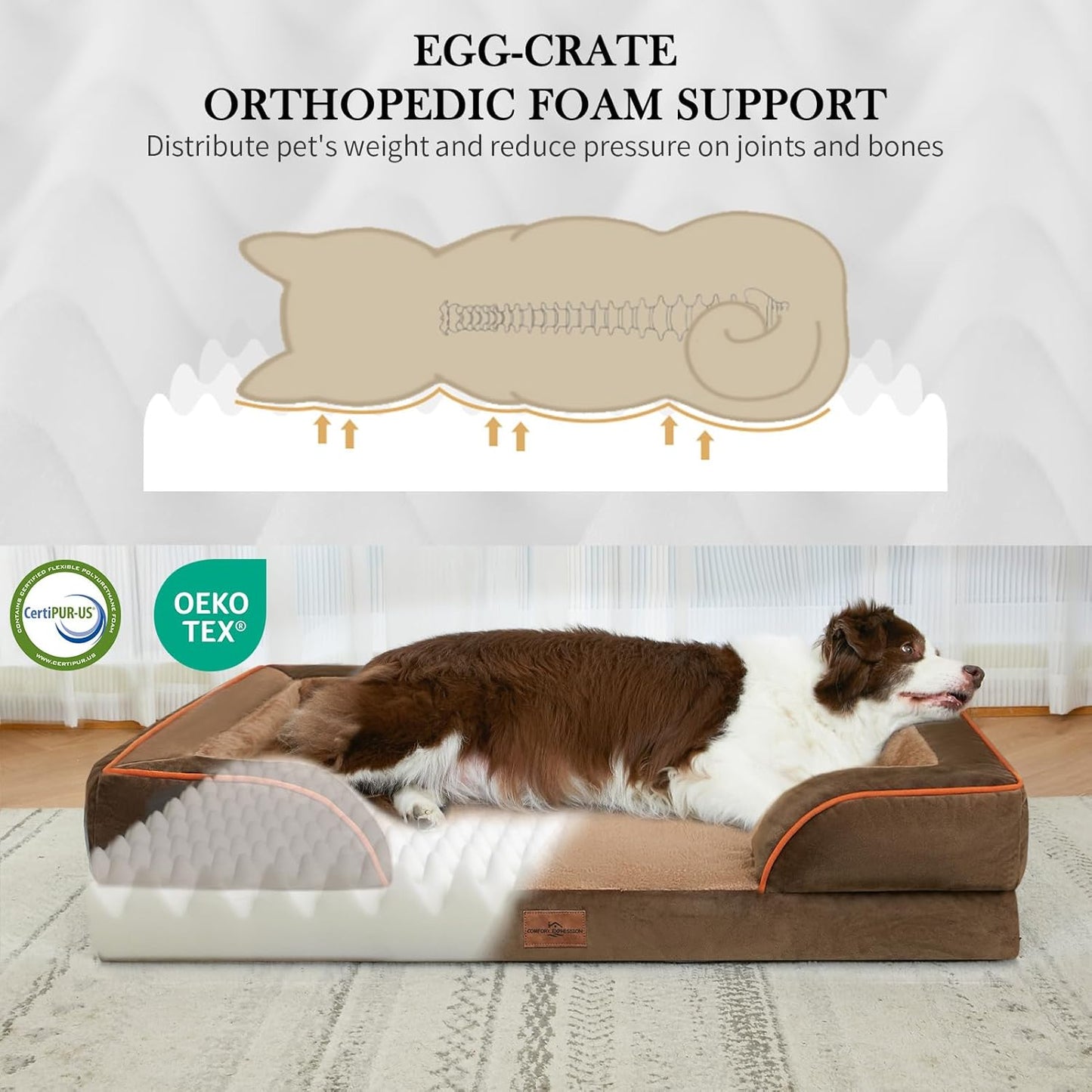 Comfort Expression Small Dog Beds Waterproof Orthopedic Foam Dog Sofa Beds for Medium Dogs Comfy Pet Bed with Washable Removable Cover & Non-Slip Bottom(Small,Brown)