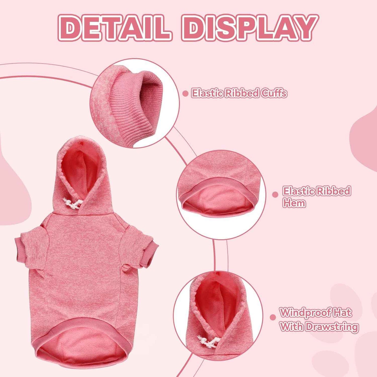 Dog Sweaters for Small Dogs Dog Hoodie Fleece Soft Pet Clothes Sweatshirt with Pocket Pet Hoodie for Small Dogs Puppy Sweater(Pink&XS)