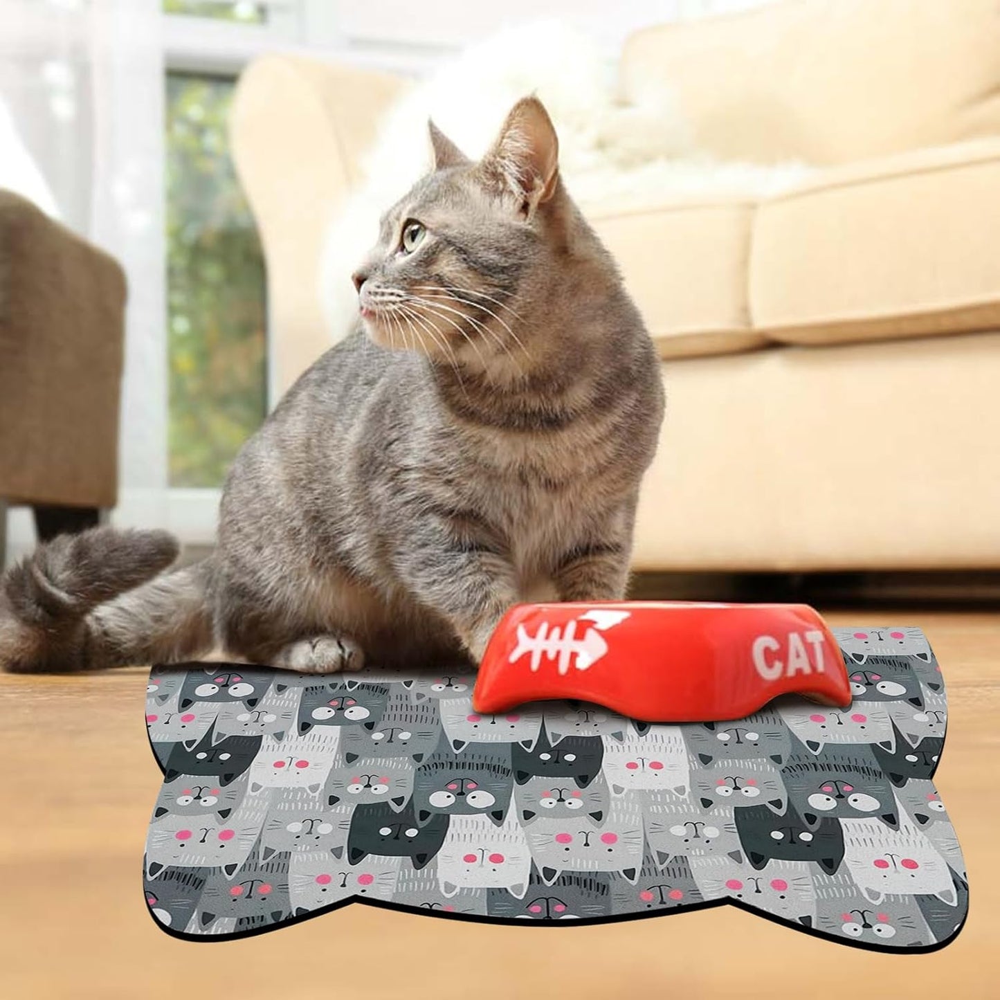 Grey Cat Food & Water Mats - Absorbent Pet Feeding Placemats 23.6 * 13.7 inch