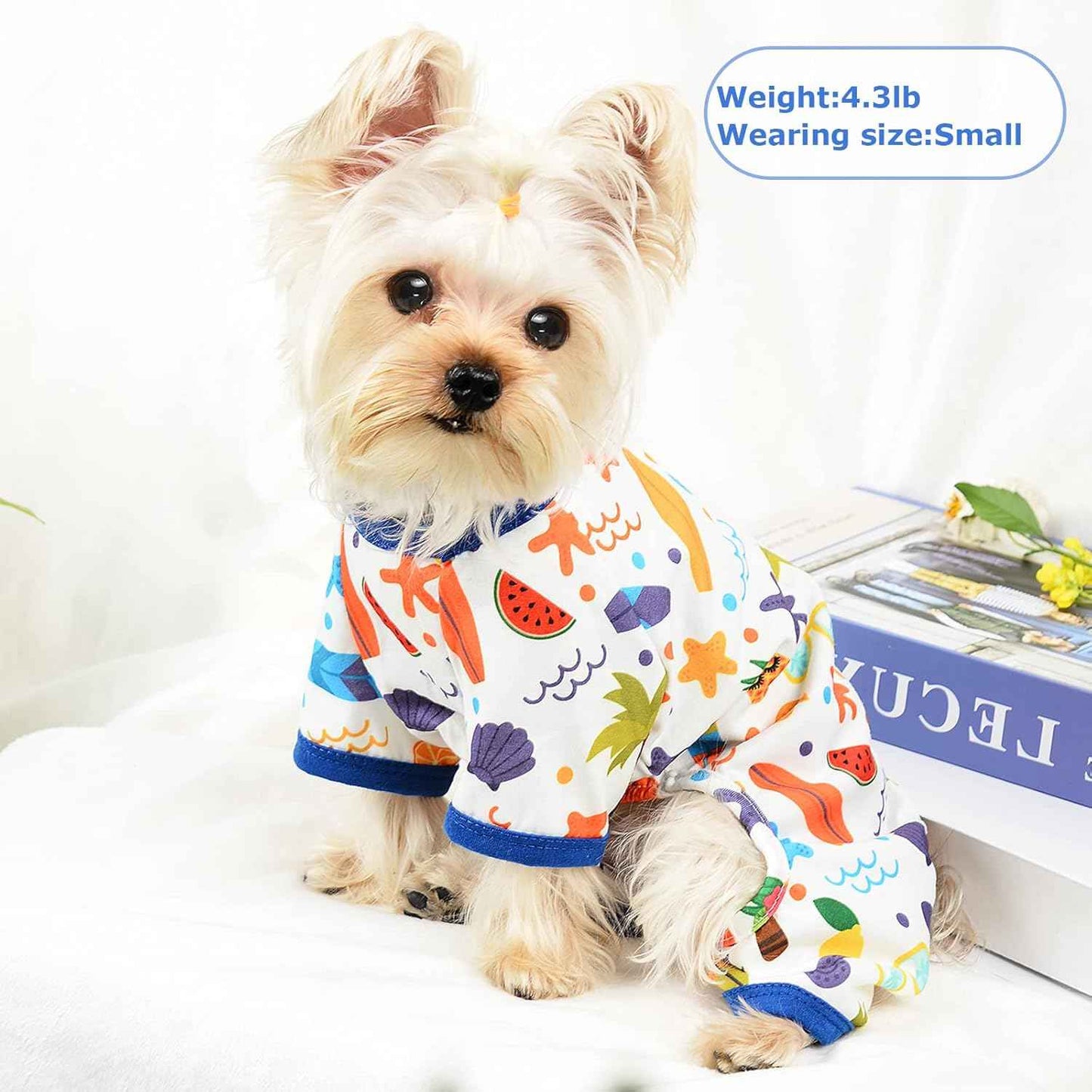 Dog Pajamas Pjs Fall Summer Dog Clothes for Small Dogs Girl - Boy - Medium Size Dogs, Soft Stretchy Puppy Clothes Doggie Onesies Cat Pet Jammies Outfit (Beach, Large)
