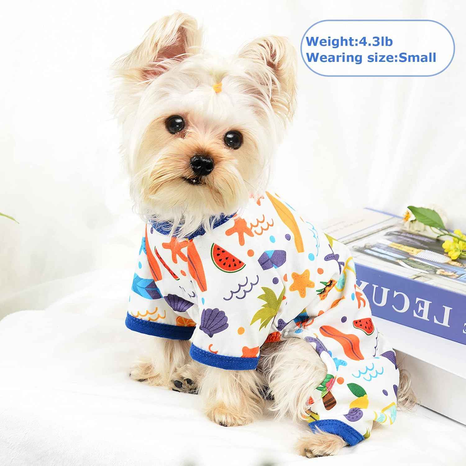 Dog Pajamas Pjs Fall Summer Dog Clothes for Small Dogs Girl - Boy - Medium Size Dogs, Soft Stretchy Puppy Clothes Doggie Onesies Cat Pet Jammies Outfit (Beach, Large)