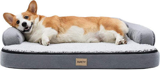 Jiupety Orthopedic Dog Bed for Large Dogs, Egg-Crate Foam Pet Couch Bed, Washable Pet Sofa with Removable Cover, Waterproof Lining and Anti-Slip Bottom, Grey, 35" x 25" x 7"