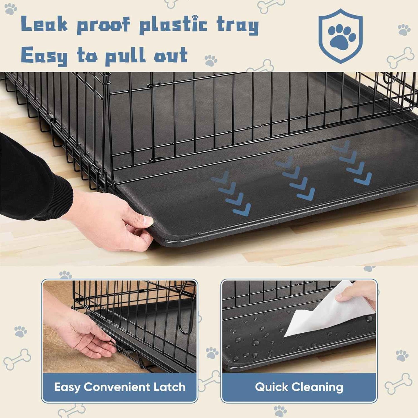 DUMOS Dog Crate, 30 Inch Medium Single Door Dog Cage with Divider Panel and Plastic Leak-Proof Pan Tray, Folding Metal Wire Pet Kennel for Indoor, Outdoor, Travel