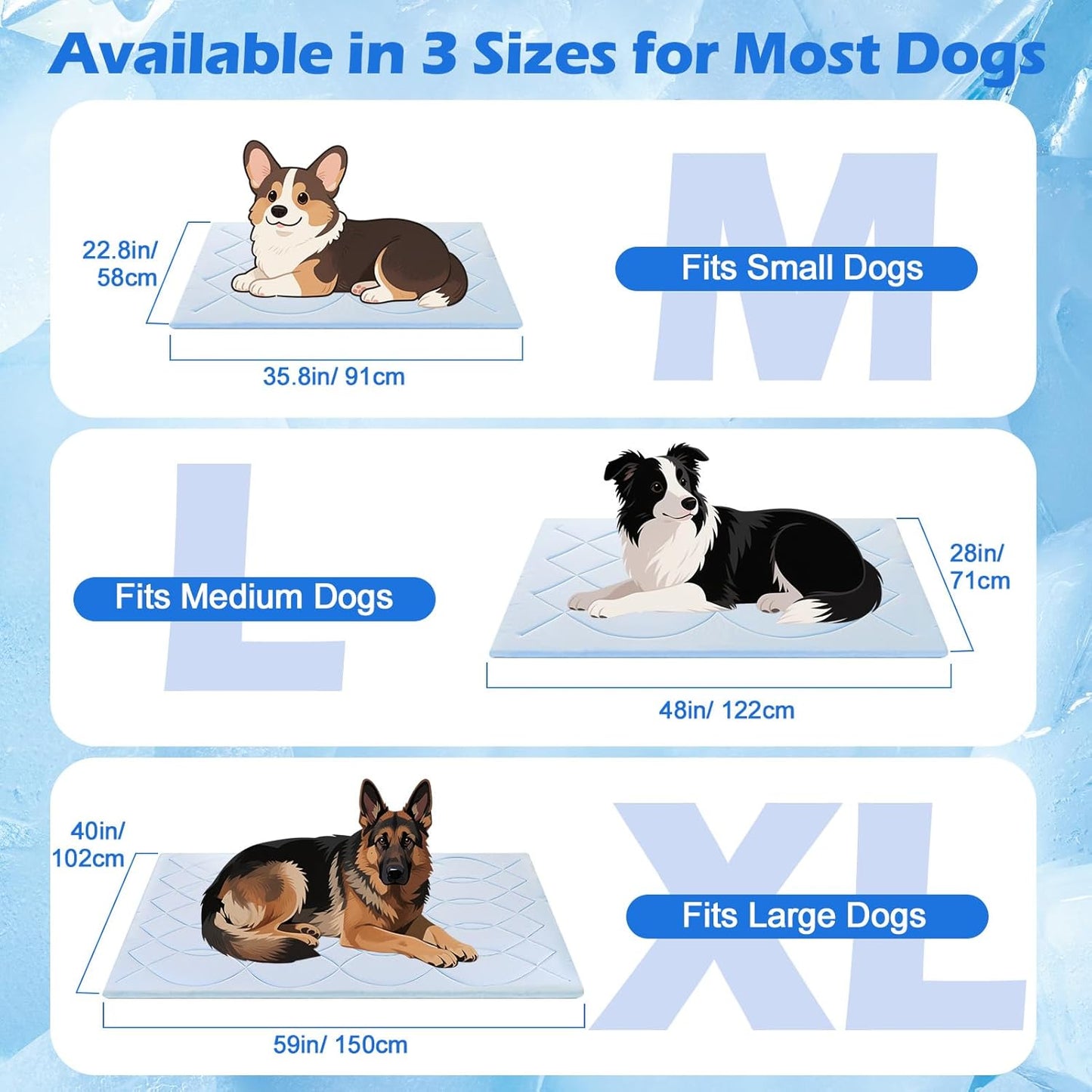 Dog Cooling Mat, 48'' × 28'' Large, Q-Max>0.4 Self-Cooling Mat for Dog Reversible (Cool & Warm), Double-Sided Pet Cool Pads for Summer, Crate, Kennel, Machine Washable, Non-Gel, Blue+Grey