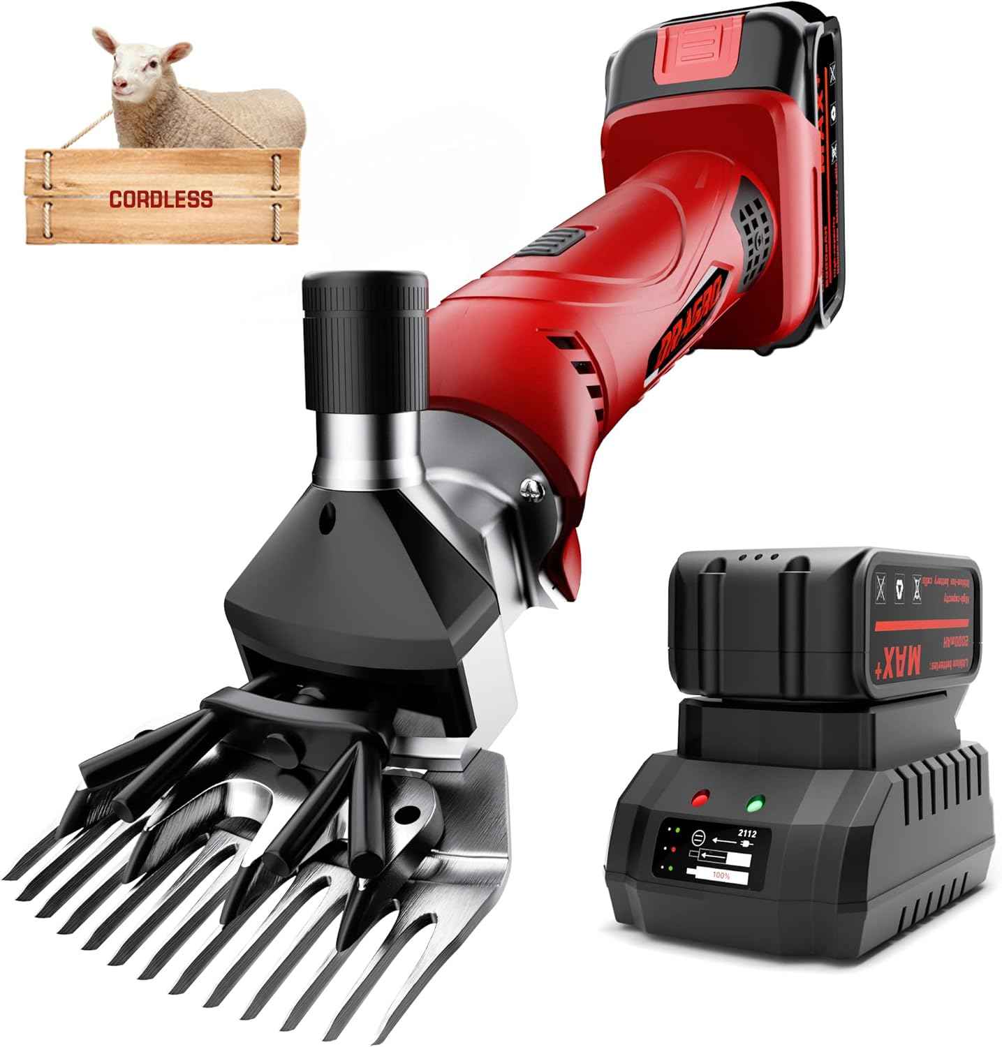 Cordless Electric Professional Sheep Shears, Sheep Clippers with 2 PCS Rechargeable Lithium Battery, 6 Speeds Heavy Duty Animal Grooming Clippers for Sheep Alpacas Goats Horse