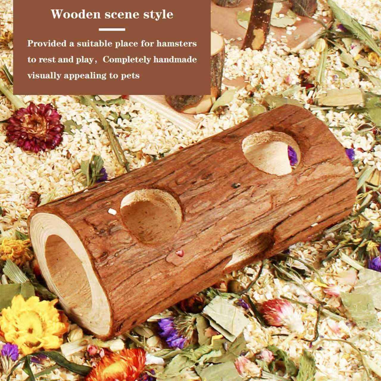 Natural Wooden Hamster Tunnels & Hideouts – Chew-Safe Birch Trunk Tubes for Dwarf Hamsters, Gerbils, Mice – Cage Accessories, Exercise Toy, Forest-Themed Small Pet Habitat (4pcs)