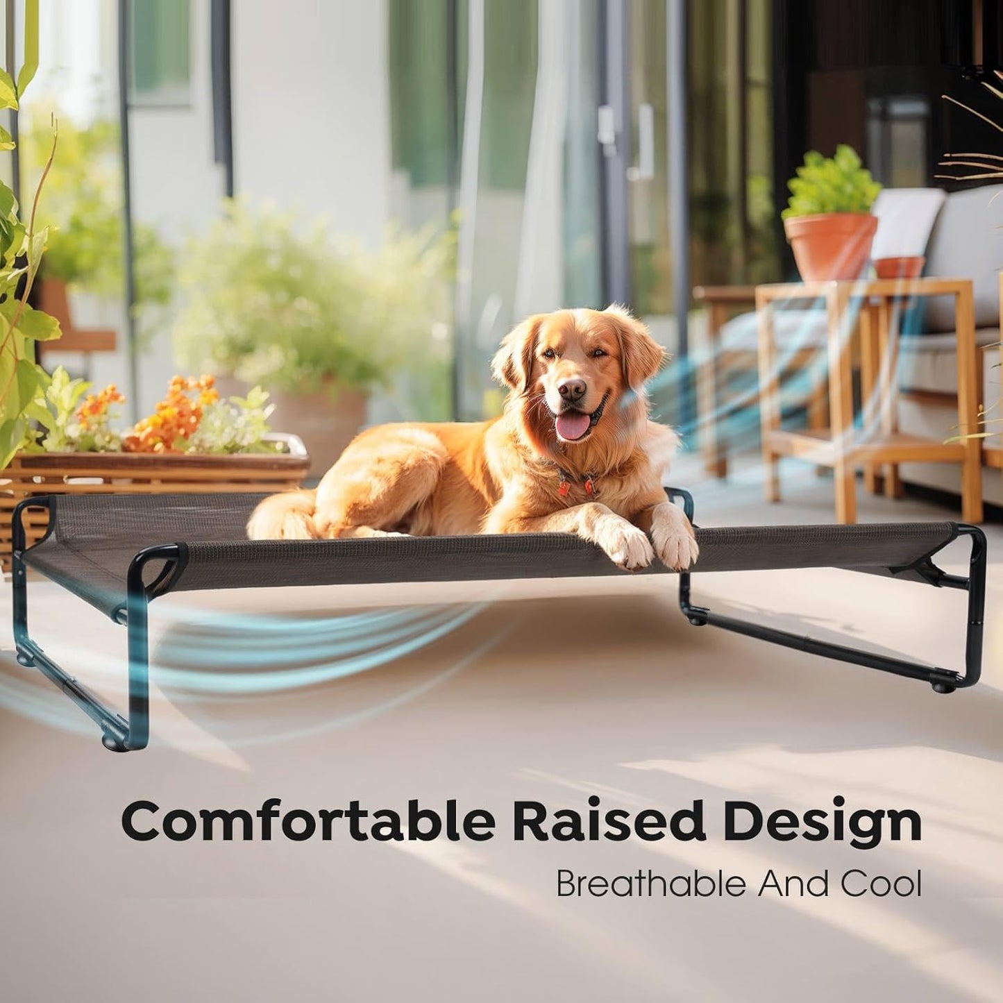 Veehoo Original Outdoor Elevated Dog Bed, Cooling Raised Dog Cot for Large Dogs, Portable Standing Pet Hammock Platform with Washable Breathable Mesh, No-Slip Feet, XX-Large, Brown, CWC2201