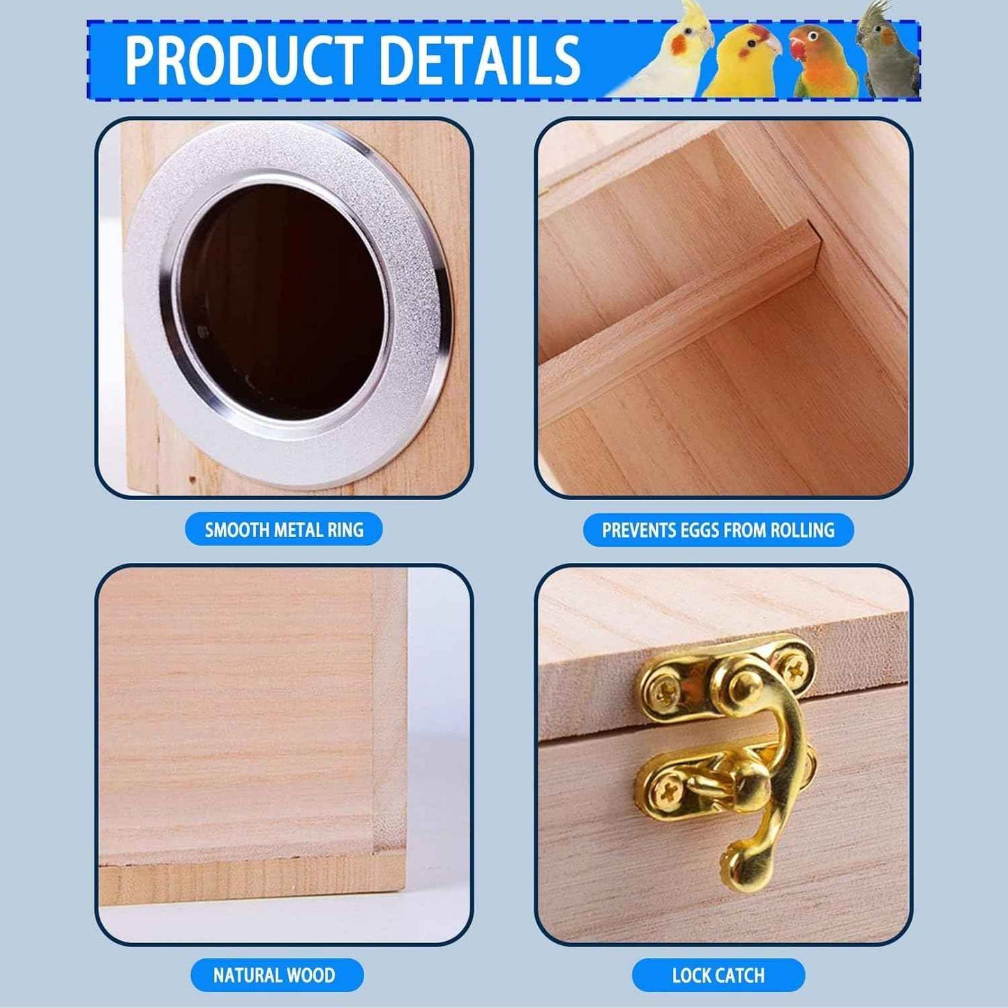 kathson Parakeet Nesting Box,Wood Budgie Nest House,Parrots Breeding Mating Boxes,Bird Nesting Box for Conure,Lovebirds,Finch,Canary,Small and Medium-Sized Birds（M）