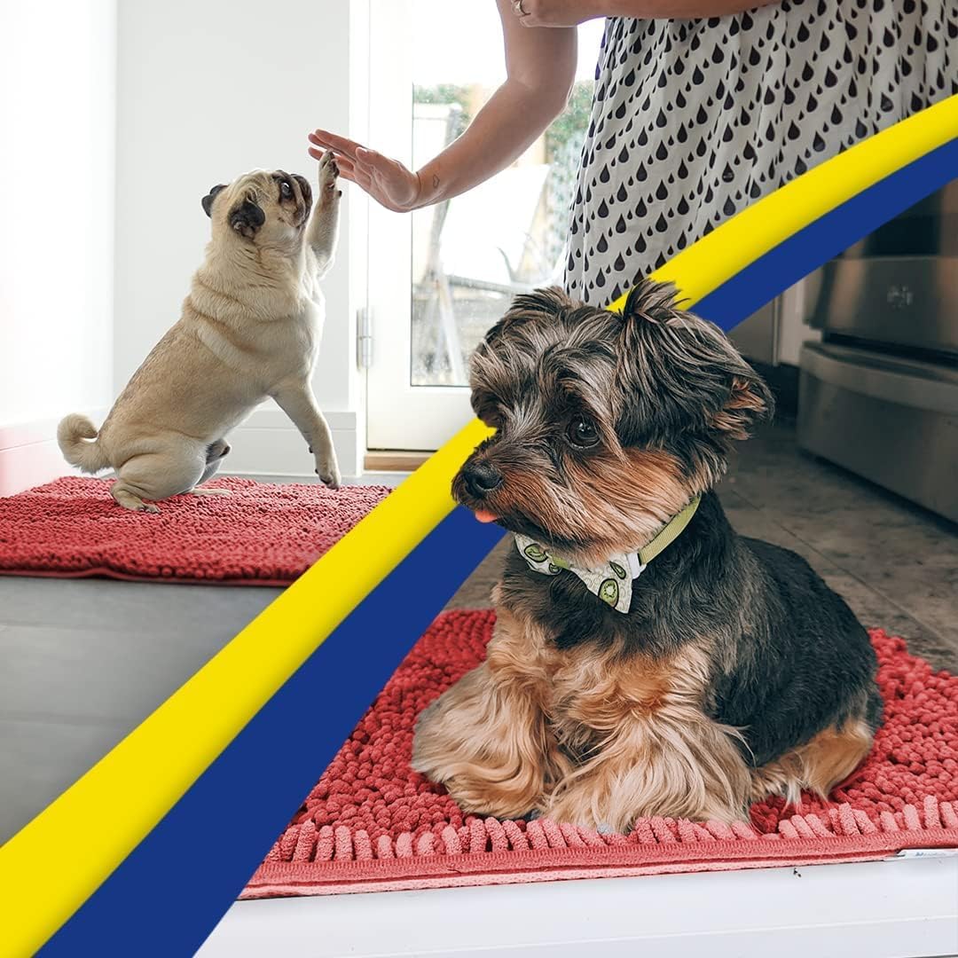 Muddy Mat® AS-SEEN-ON-TV Highly Absorbent Microfiber Door Mat and Pet Rug, Non Slip Thick Washable Area and Bath Mat Soft Chenille for Kitchen Bathroom Bedroom Indoor and Outdoor - Red 24" x 96"