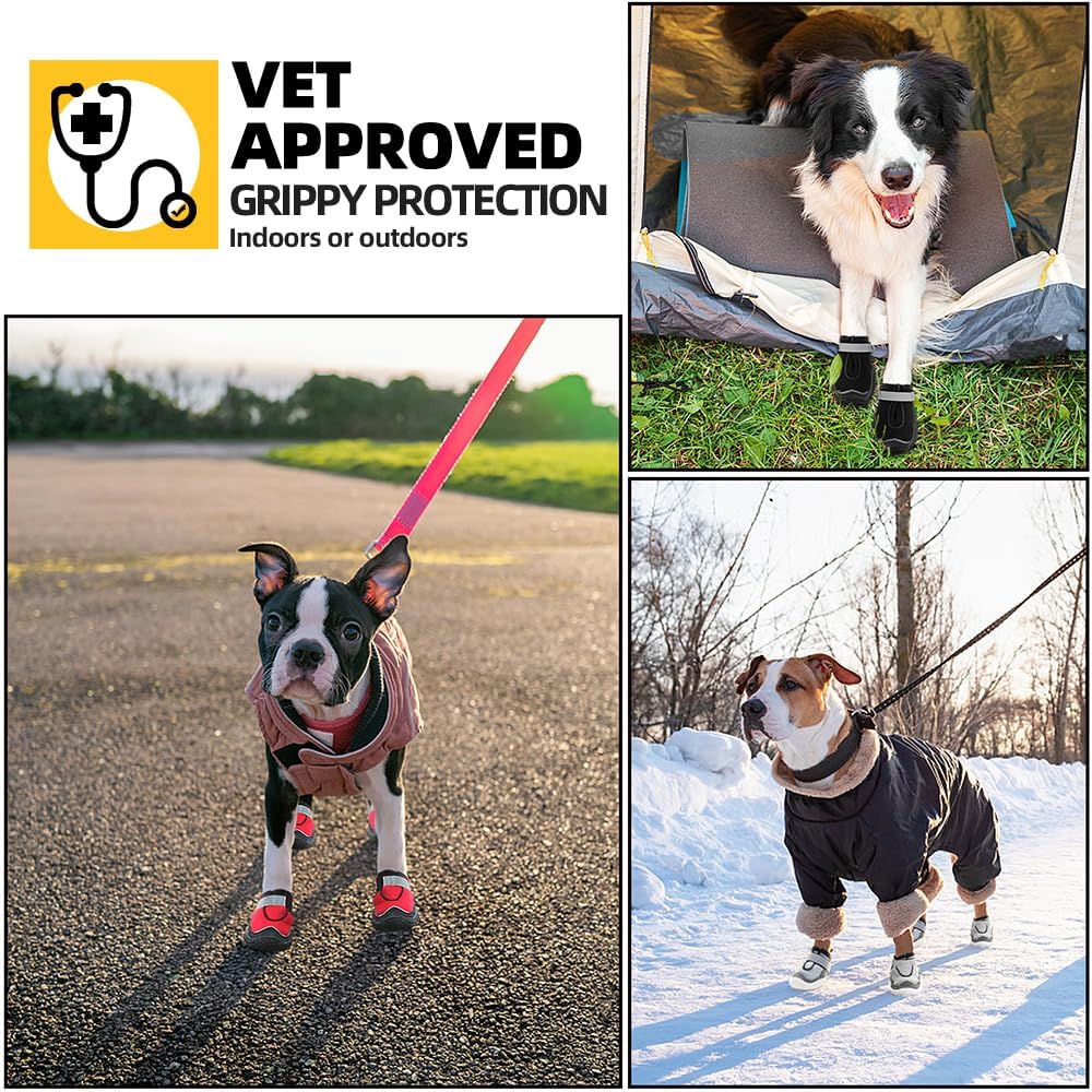 Hcpet Dog Boots for Large Dogs, Dog Shoes for Hot Pavement Winter Snow, Paw Protector Dog Booties Designed for Comfort and Breathability, Outdoor Booties for Small Medium Dogs for Hiking Black Size 4