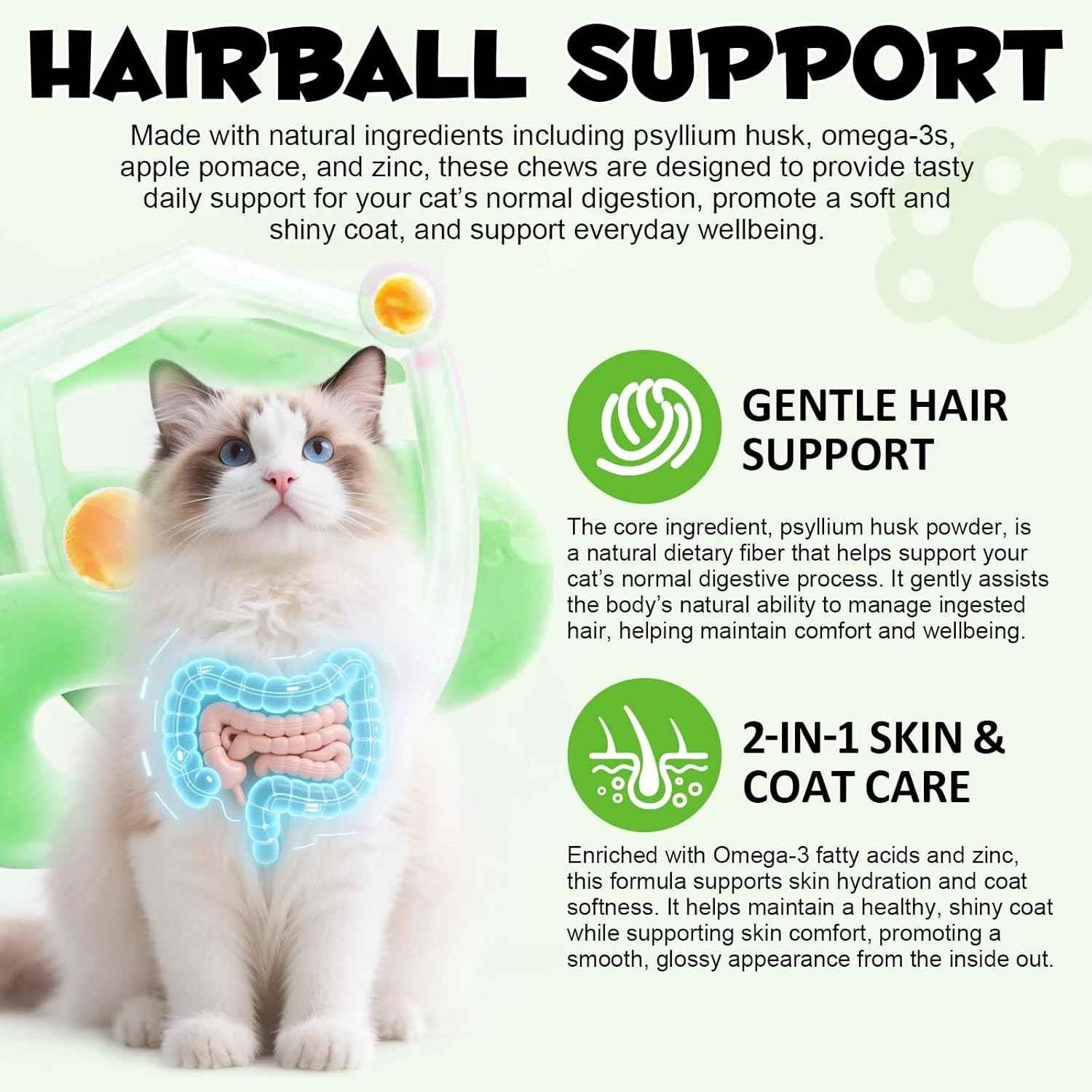 Hairball Treatment for Cats, Cat Treats Hairball Remedy Crunchy & Creamy Chews Supports Skin & Coat, Vitamins for Digestion, Chicken (30-Day Supply)