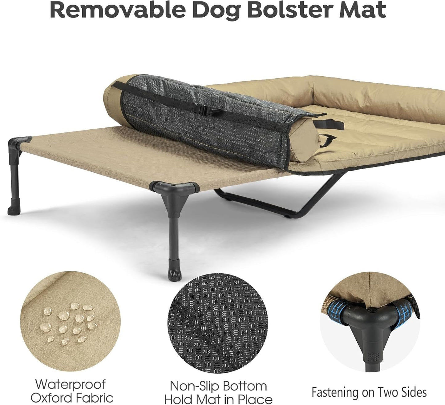 Veehoo Cooling Elevated Dog Bed Add Removable Waterproof Bolster Cushion Mat, Raised Pet Cot with Breathable Teslin Mesh, No-Slip Feet, Dog Couch Bed for Indoor Outdoor, 49x33inches, Beige, CWC2331B