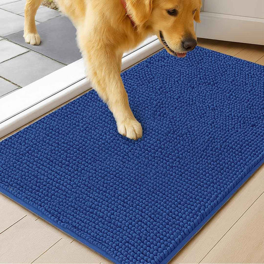 MudGuard Mat™ Dog Door Mat for Muddy Paws, Super Absorbent Microfiber, Non-Slip Indoor Mat, Quick Dry Chenille Mud Mat for Dogs & Entryway, Washable, Navy Blue 19" x 30"