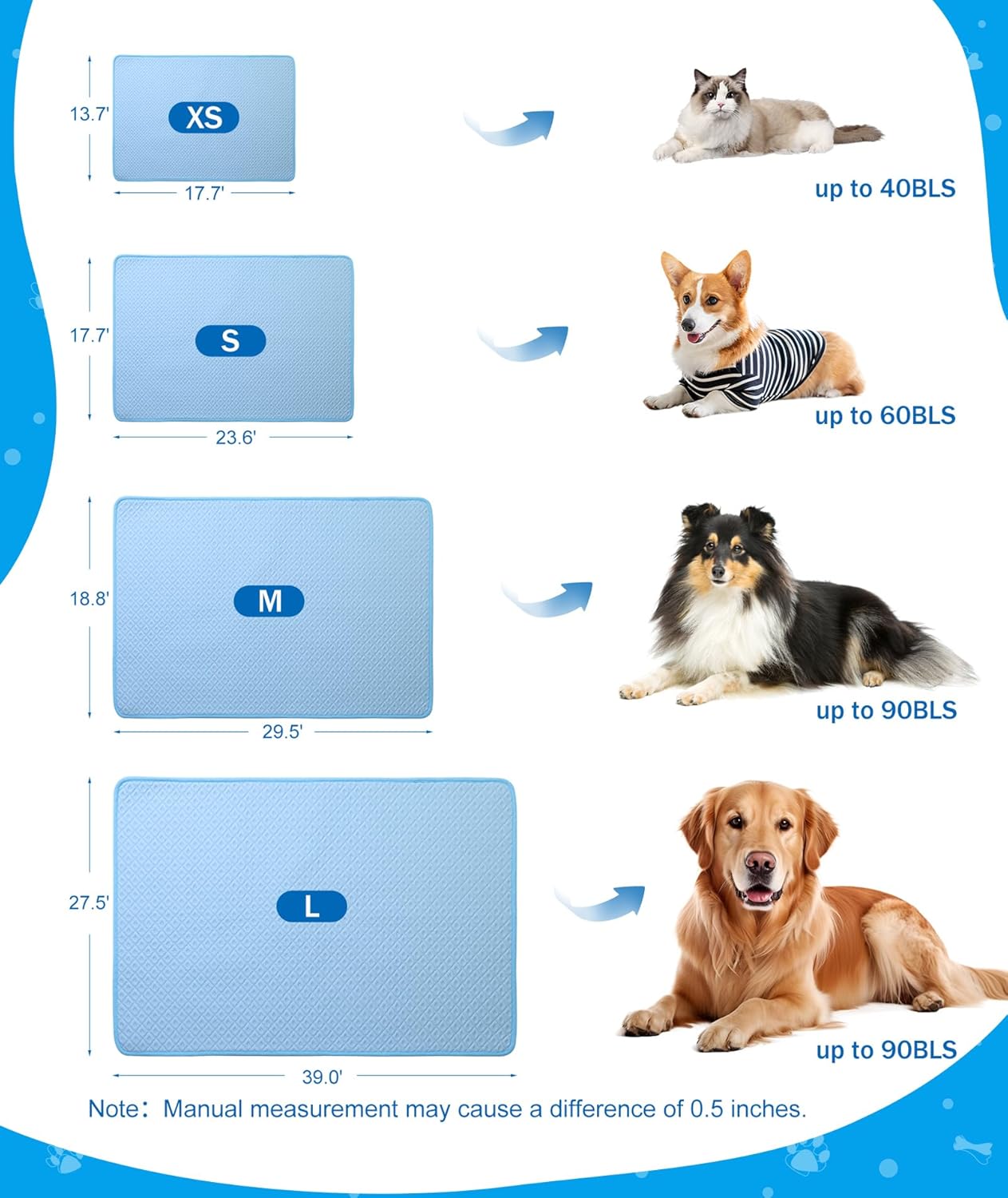 Dog Cooling Mat,Q-Max>0.5 Cooling Fiber Instant Cooling Mat for Dogs,Breathable Non-Slip Crate Kennel Car Sofa Bed Floor Pad,Portable Dog Cooling Pad Summer Indoor Outdoor