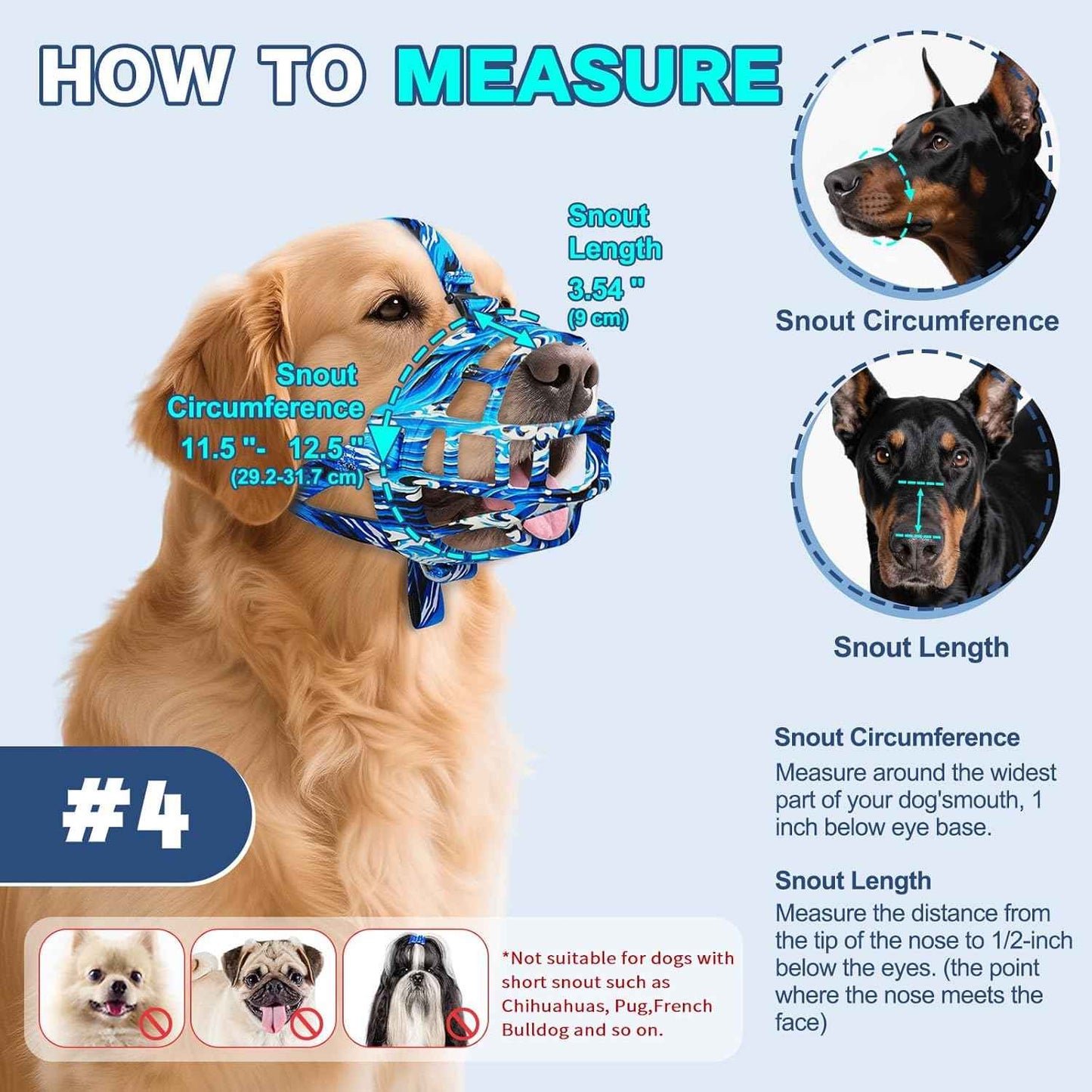 Dog Muzzle to Prevent Biting, Basket Muzzles for Large Medium Small Dogs Allows Panting Drinking Anti Chewing, Perfect for Grooming Trimming Training and Aggressive Reactive Dogss (Blue, Size 4)