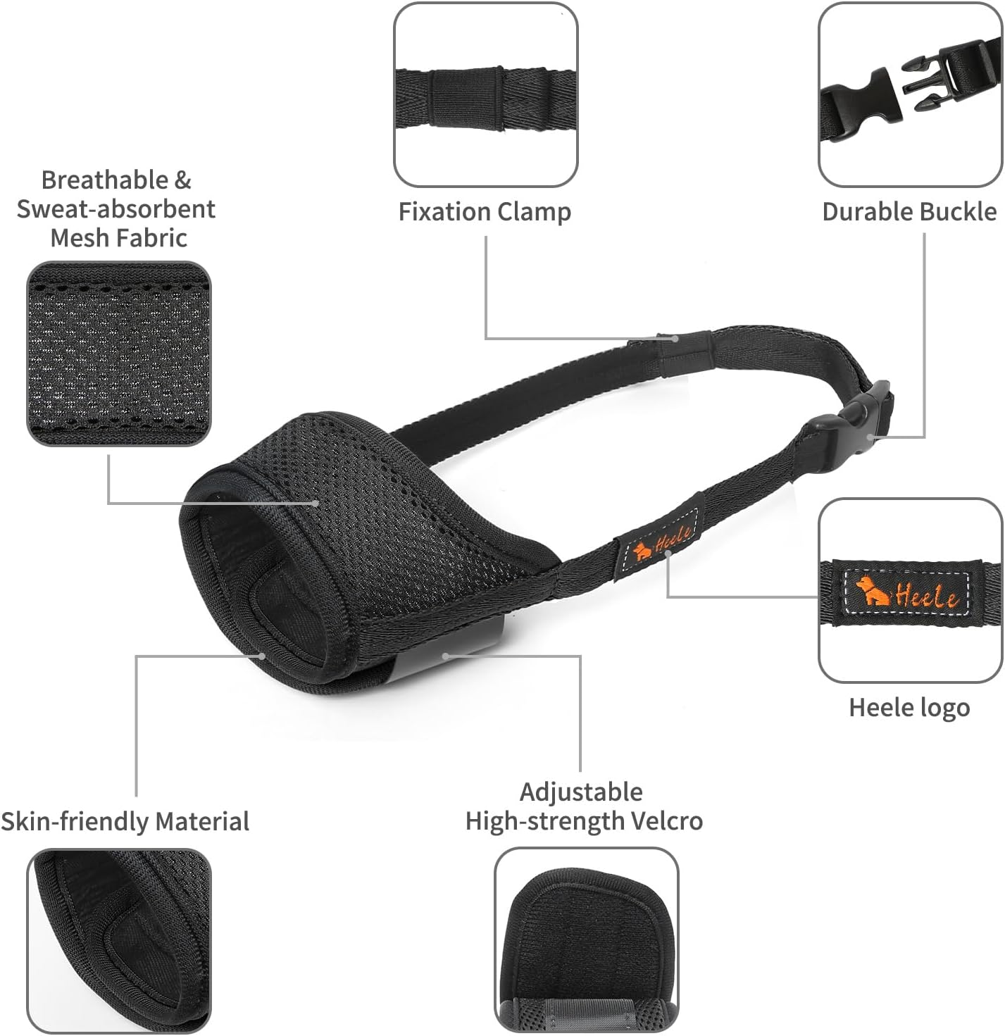 HEELE Dog Muzzle,Soft Nylon Muzzle Anti Biting Barking Chewing,Air Mesh Breathable Drinkable Adjustable Loop Pets Muzzle for Small Medium Large Dogs 4 Colors 4 Sizes (Black, M)