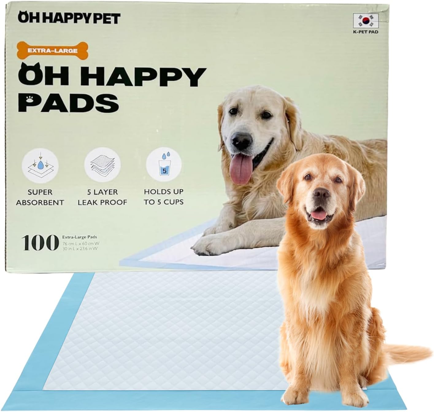 Dog Training Pads 100 Count, Extra Large 30" x 23.6" – 5-Layer Leak-Proof Puppy Pads, Super Absorbent up to 5 Cups, Quick-Dry Odor Control – Bulk Pee Pads for Puppies, Adult & Senior Dogs