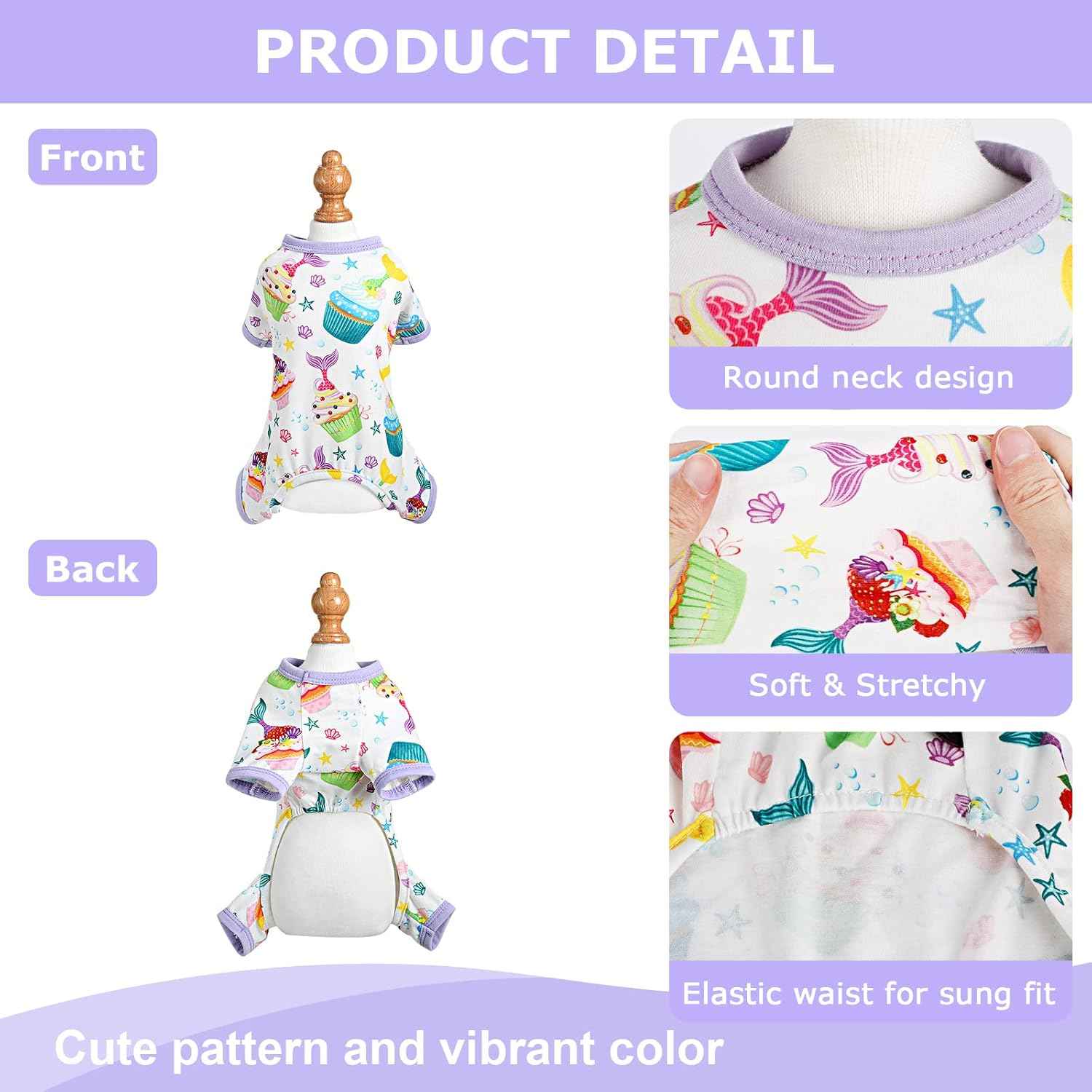 Dog Pajamas Pjs Spring Summer Dog Clothes for Small Dogs Girl - Boy - Medium Size Dogs, Soft Stretchy Puppy Clothes Doggie Onesies Cat Pet Jammies Outfit, Cake Purple
