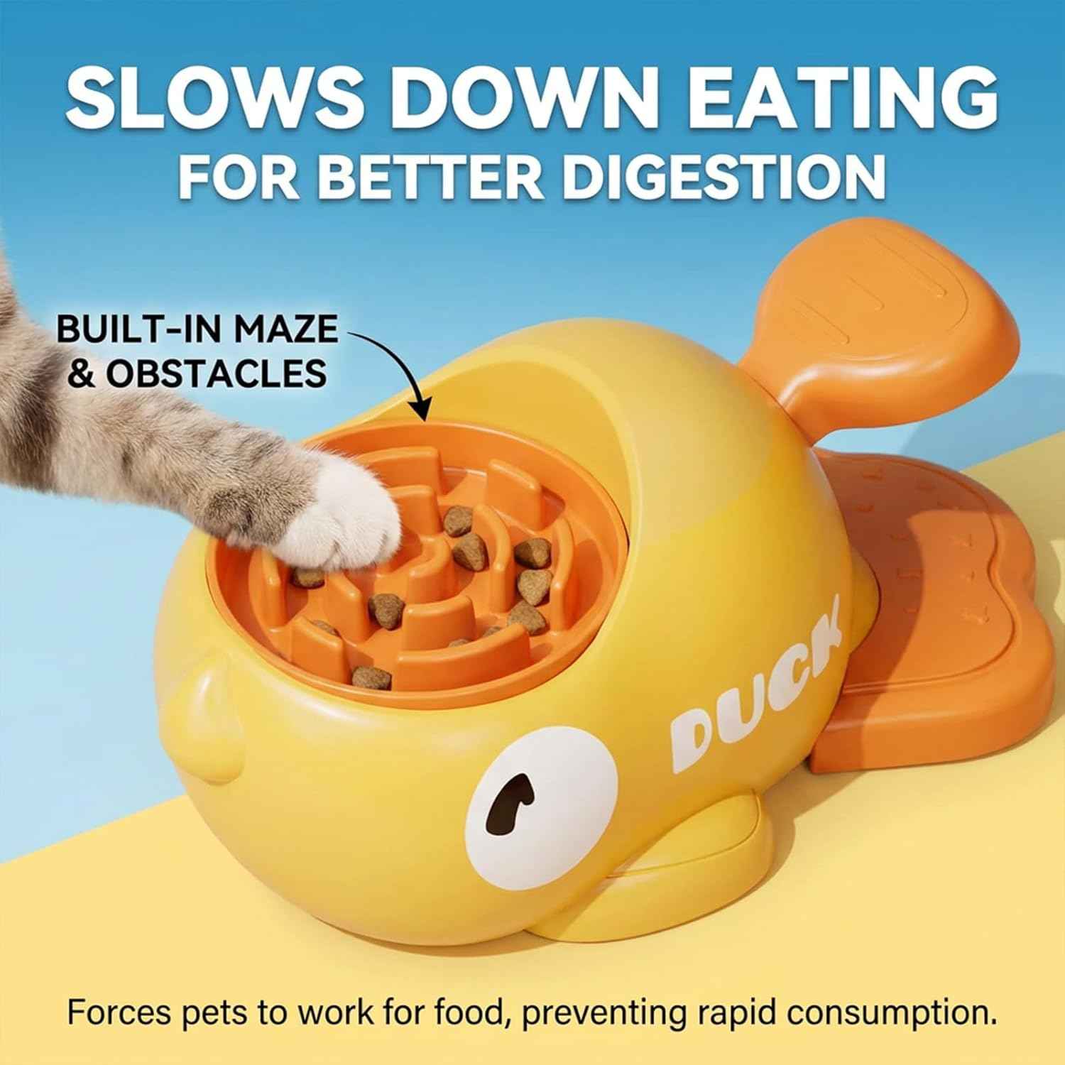 fuzzibud Cat Treat Toy, Duckie Puzzle Cat Feeder,Interactive Dog Toys Food Puzzle Slow Feeder, Cat Treat Dispenser Toy Duck-Shaped Enrichment Toy for Small Medium Dogs and Cats (Yellow)