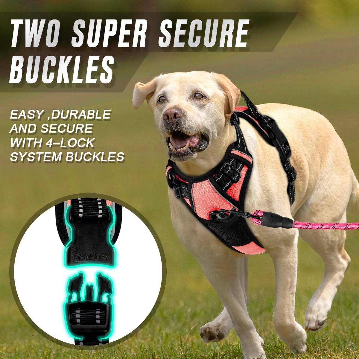 BARKBAY No Pull Dog Harness Front Clip Heavy Duty Reflective Easy Control Handle for Large Dog Walking(Light Pink,S)