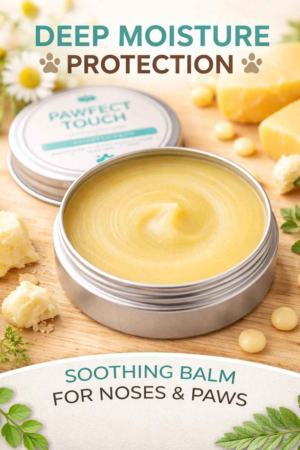 Dog Paw Balm for Dry Cracked Paws & Noses, Moisturizing Paw Pad Balm & Dog Nose Balm with Shea Butter, Dog Paw Moisturizer for Dogs, Safe to Lick, 1 oz