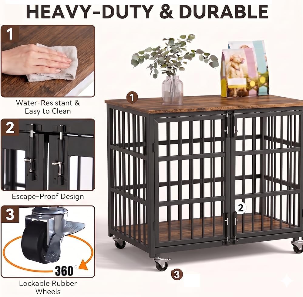 Boldbone 42 inch Dog Crate Furniture, Heavy Duty Dog Kennel Indoor for Large Dogs, Escape-Proof and Chew-Proof Wooden Dog Cage for high Anxiety Dog, Decorate House as TV Stand, End Table
