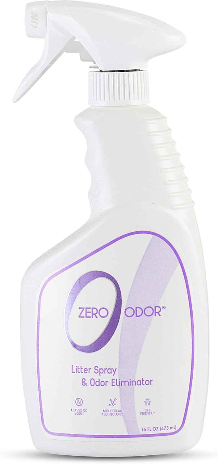 Zero Odor – Litter Odor Eliminator - Permanently Eliminate Litter Odors with Best Patented Molecular Technology - Pet Safe & Works on all types of litter, 16oz (Over 400 Sprays)