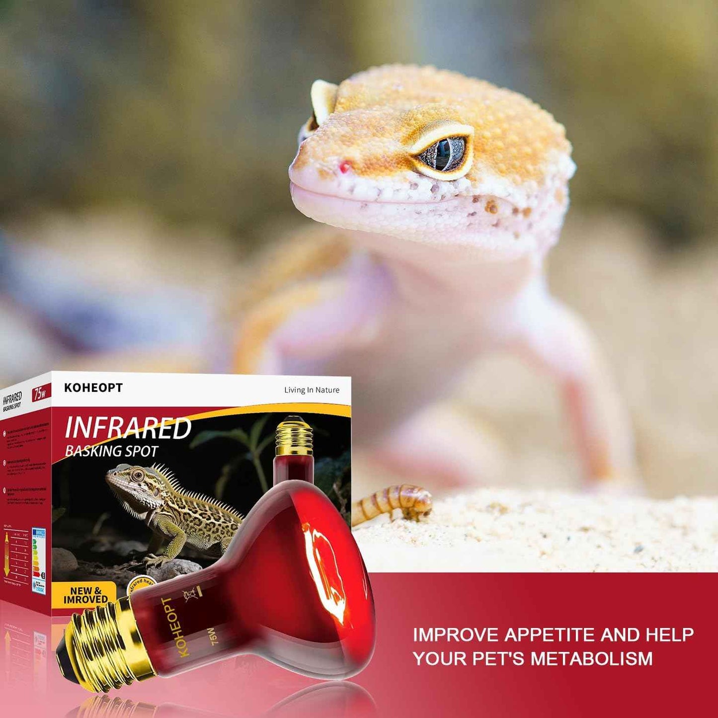 2-Pack 75W Reptile Heat Lamp Bulb, Infrared Heat Emitter Red Heat Lamp for Reptile Amphibian, Infrared Basking Spot Light Bulb,Red Heat Lamp for Chickens、Lizards、Snakes、Turtles