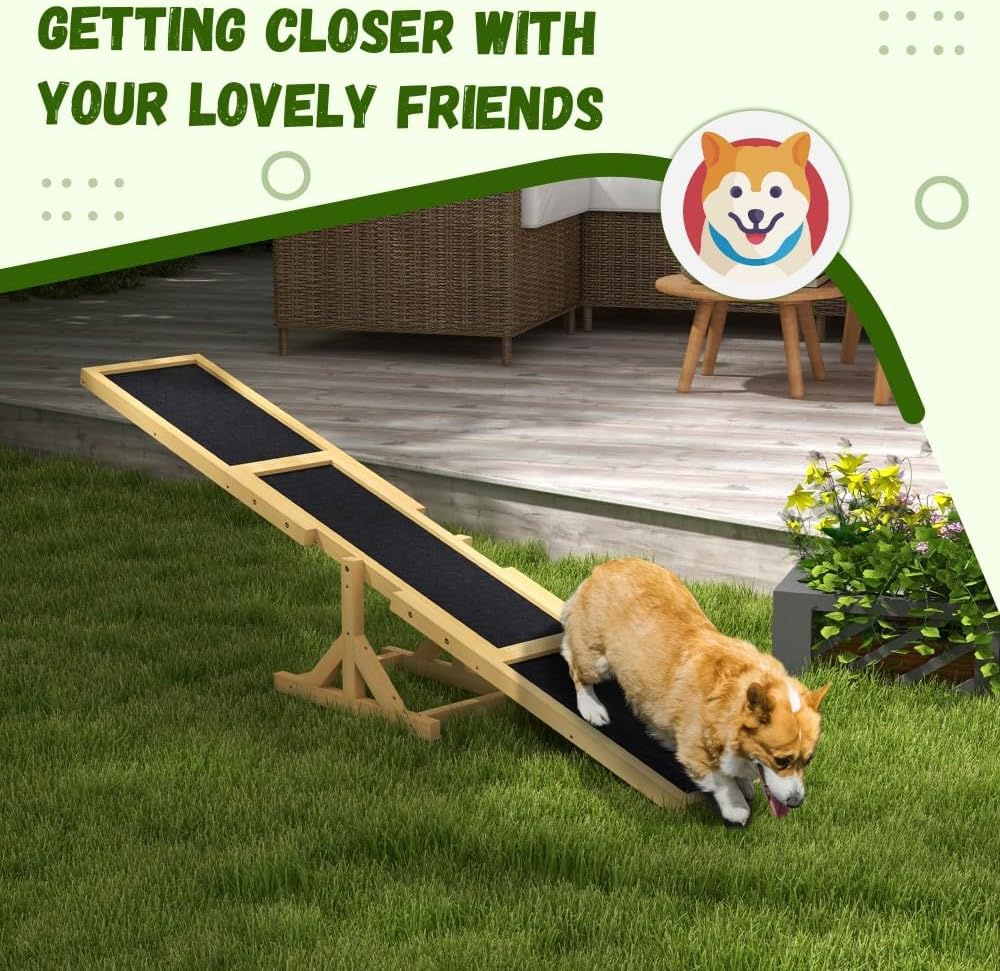 71" Dog Agility Seesaw Outdoor for Training and Exercise, Wooden Platform Dog Agility Training Equipment - Dog Obstacle Course Backyard Run Game Toy (Yellow)