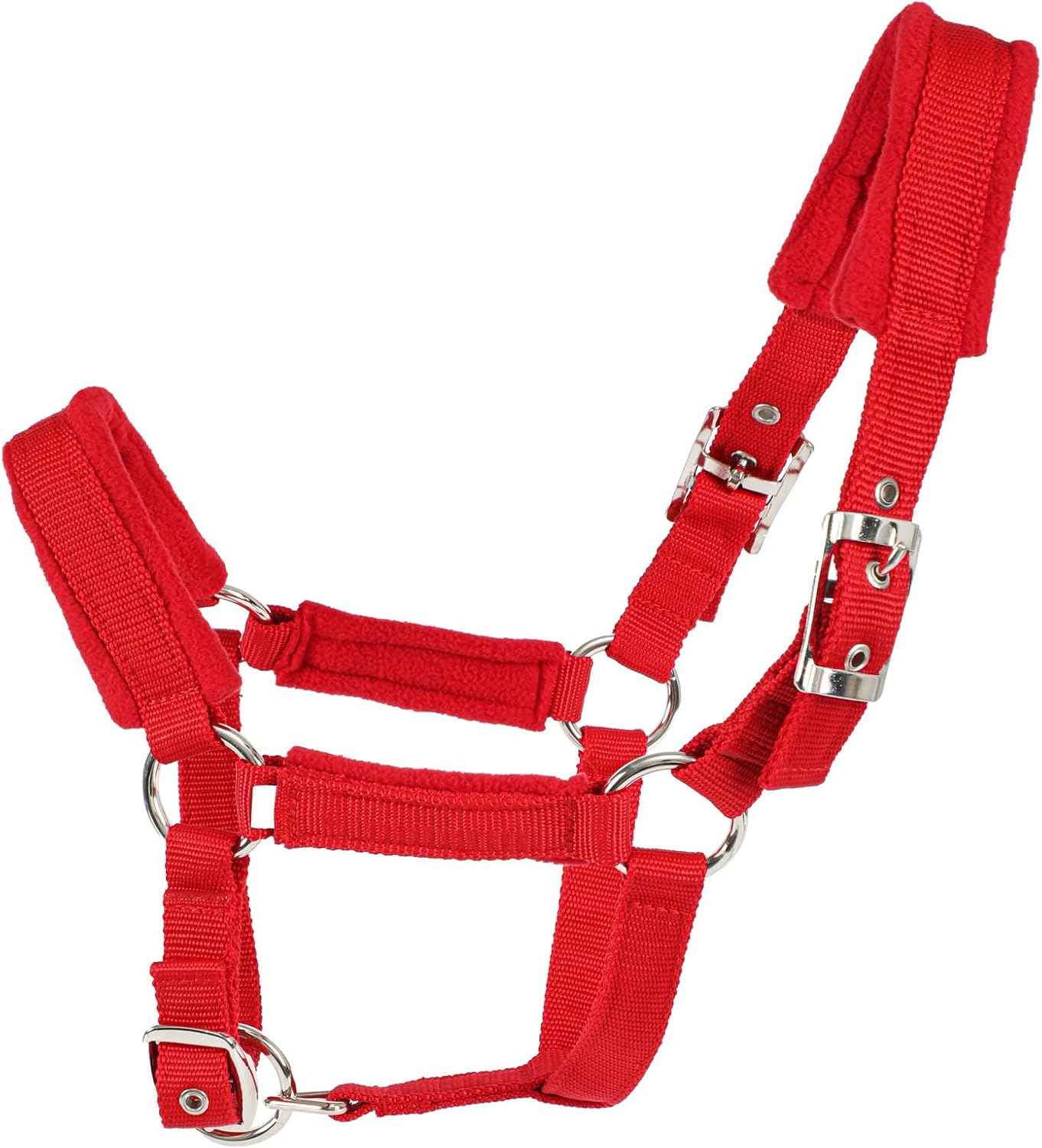 Adjustable Horse Halter with Fleece Padding, Available in Black, Red, Blue