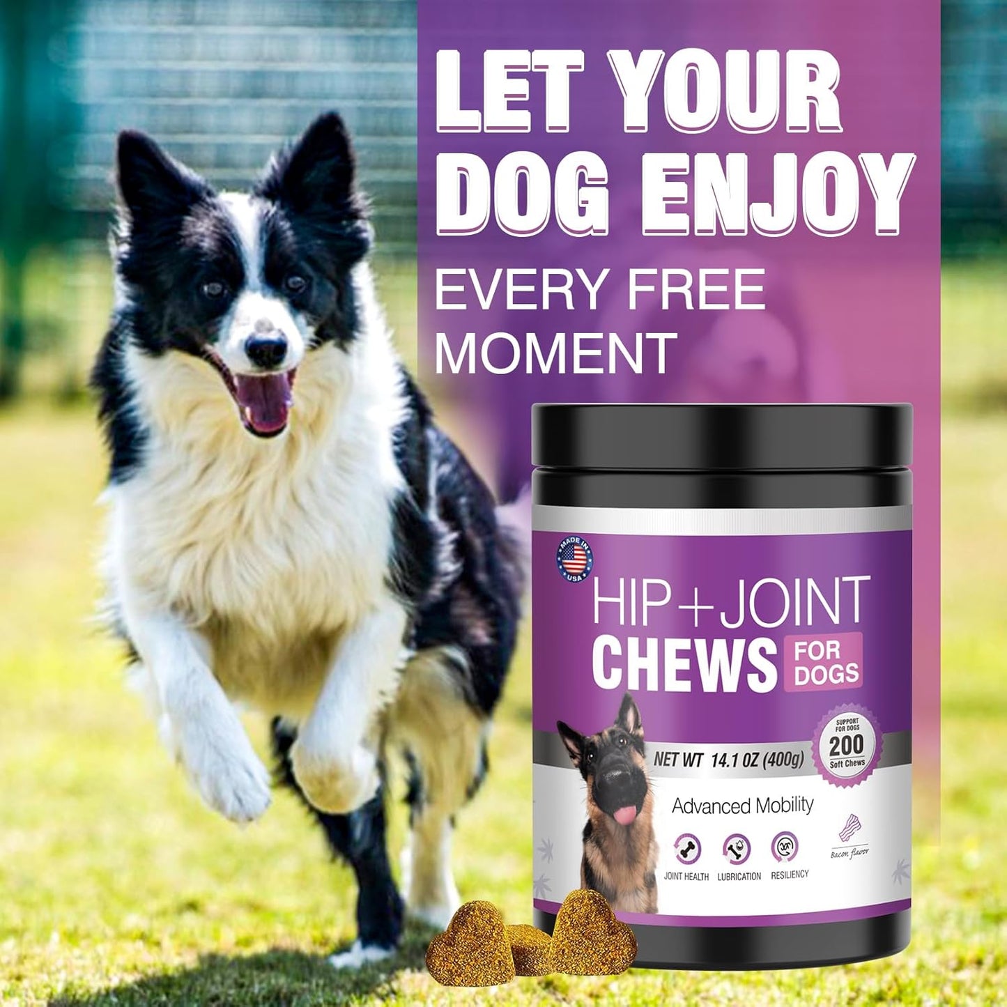Glucosamine for Dogs 200pcs Joint Support Supplement Dog Hip and Joint Chondroitin Chews Treats with MSM Hemp Dog Joint Pain Relief Mobility Supplements Bacon Flavor Fit All Large Small Medium Breed