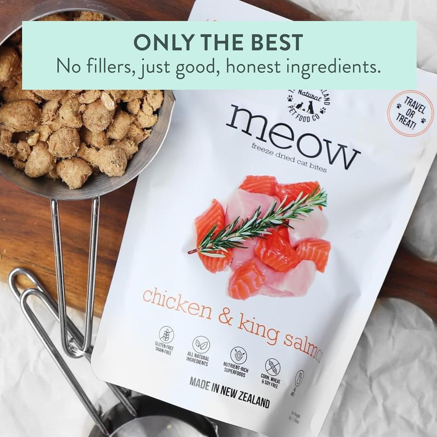 The New Zealand Natural Pet Food Co. Meow Freeze Dried Cat Food - Chicken & King Salmon Recipe, High Protein Cat Treats & Toppers, Dry Food,1.76oz